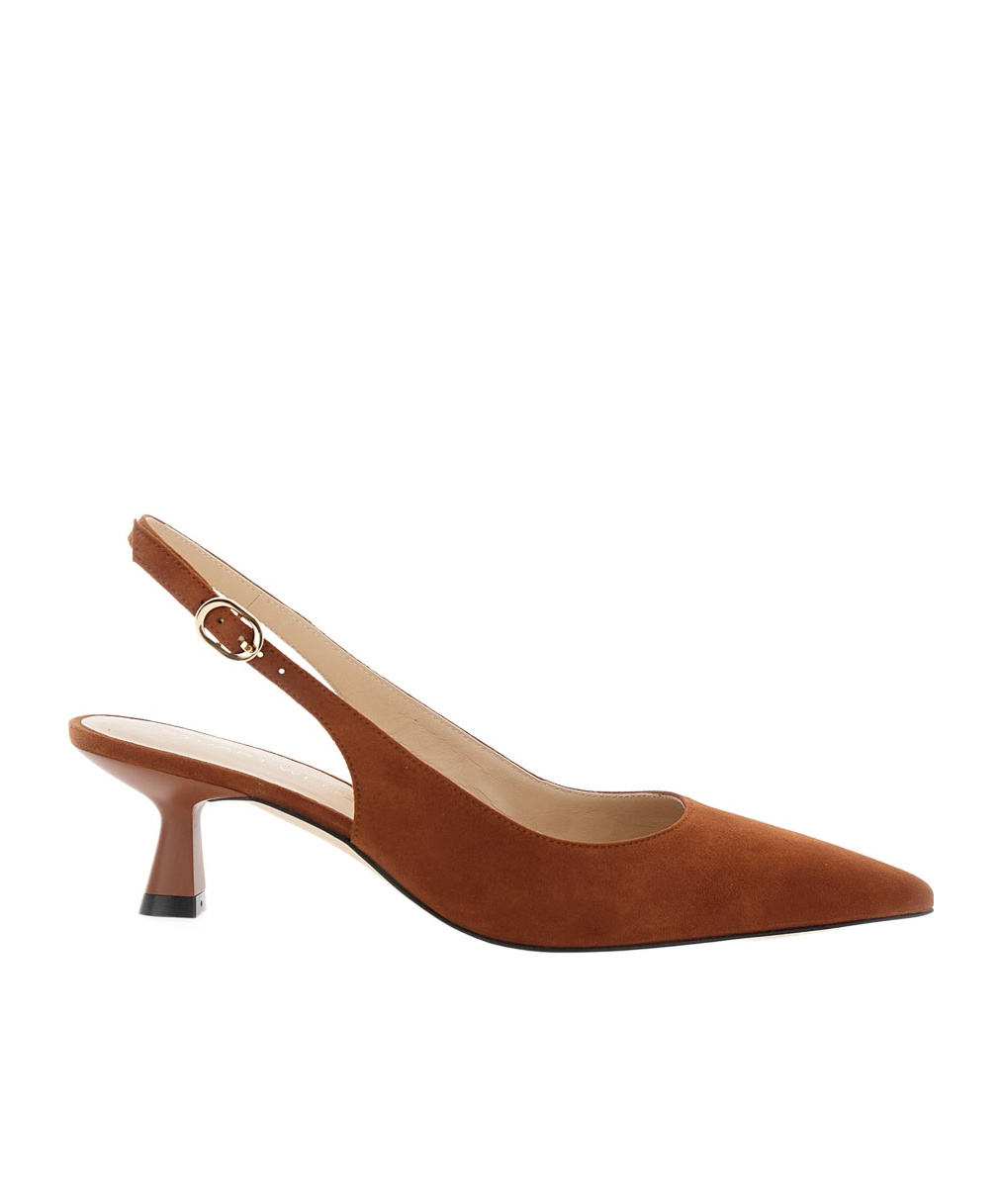 Stuart Weitzman Brown Slingback Pumps With Medium Sculpted Heel In Suede Woman In Brown