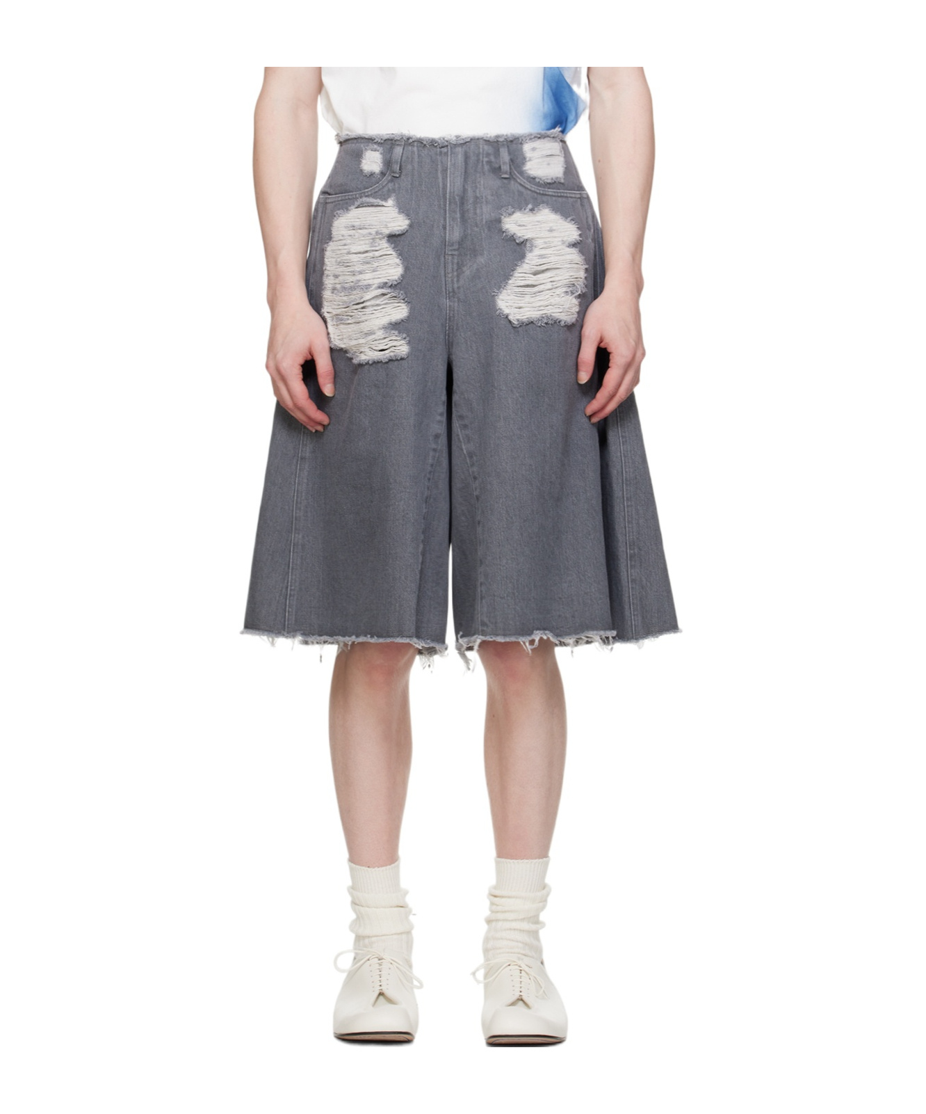 Ader Error Gray Distressed Shorts In Gray