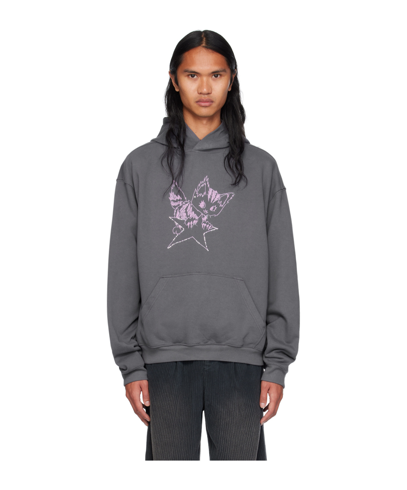 We11 Done Monster-print Cotton Hoodie In Gray