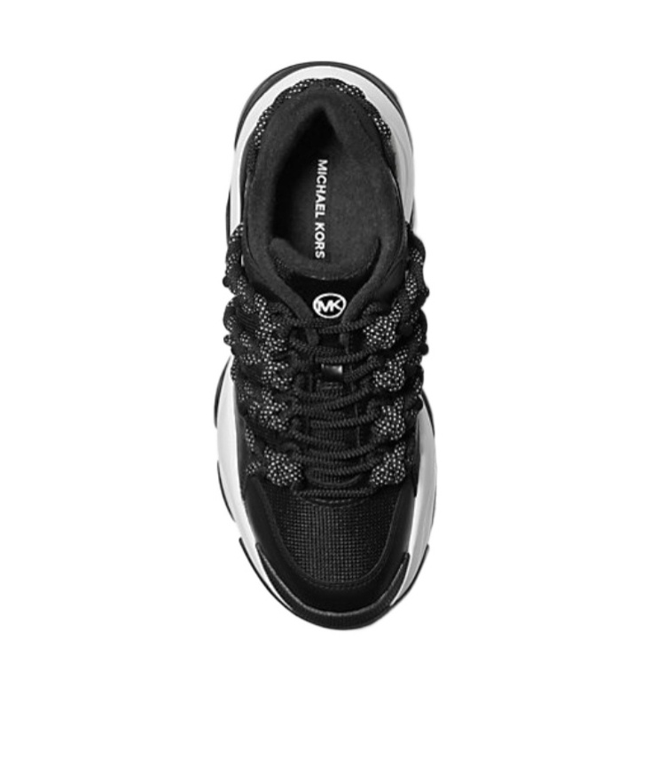 Michael Kors Atlas Cord Leather And Mesh Trainer In Black