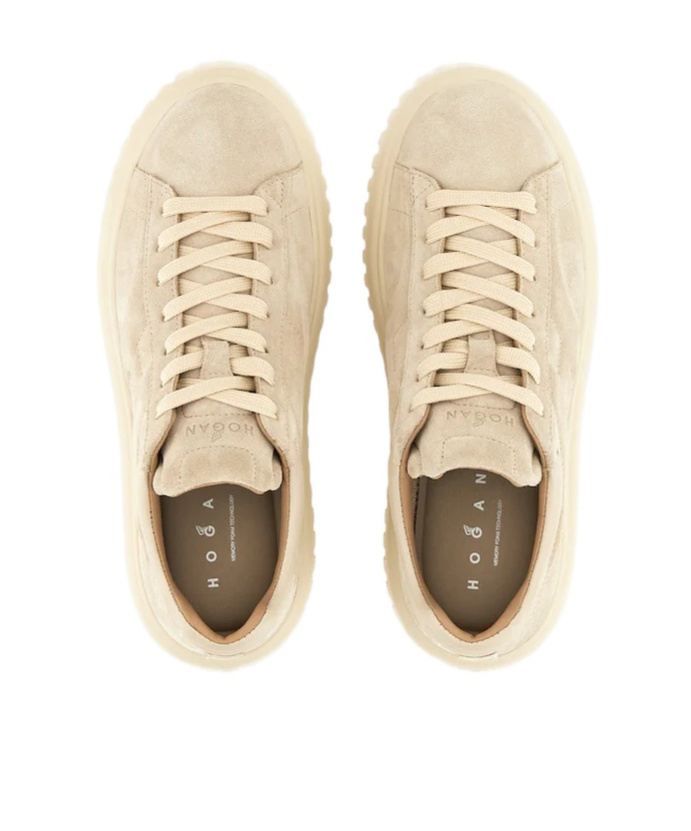 Hogan H-stripes Suede Platform Sneakers In Neutral