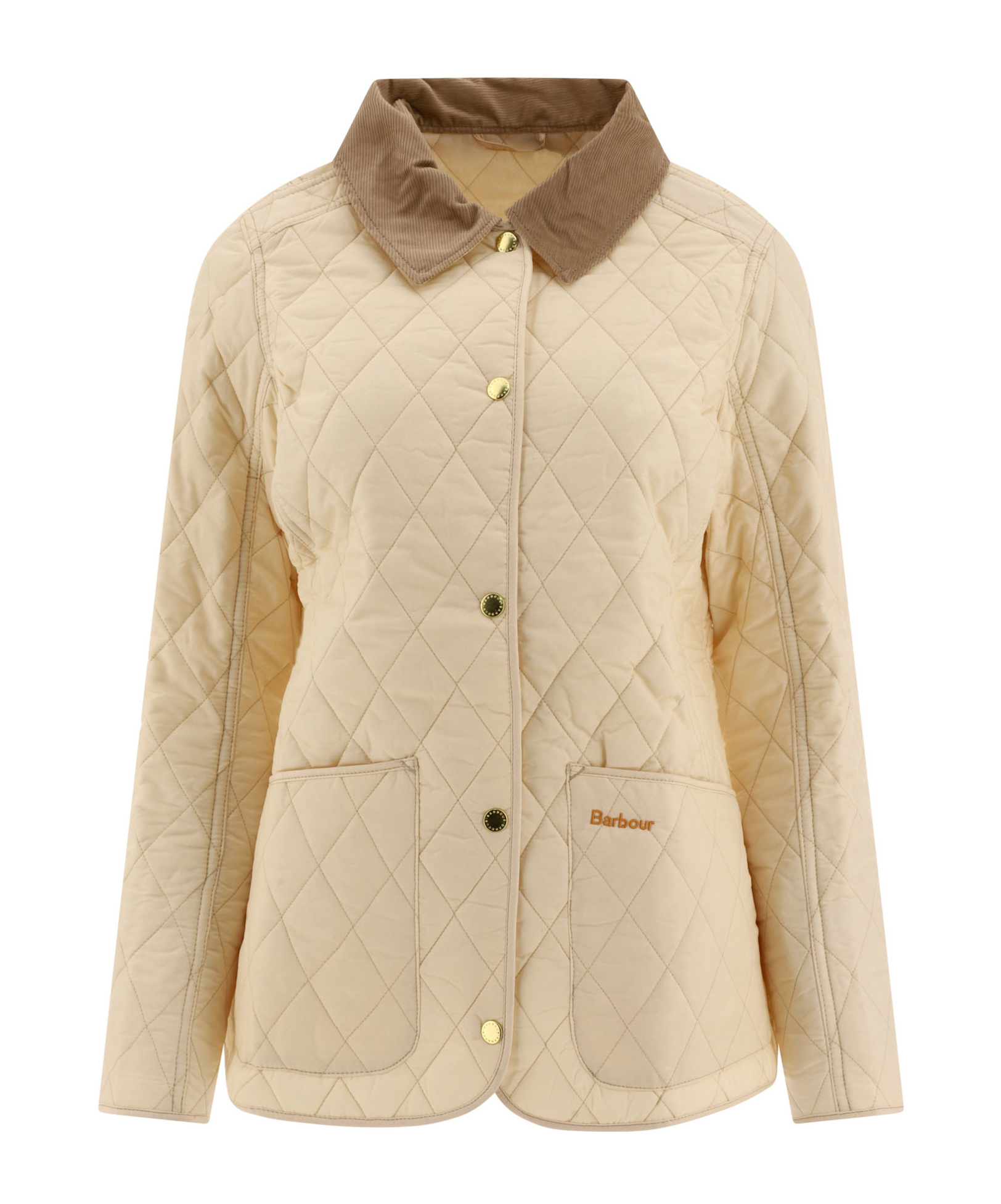 Barbour Quilted Jacket With Contrast Collar And Front Pockets In Nude