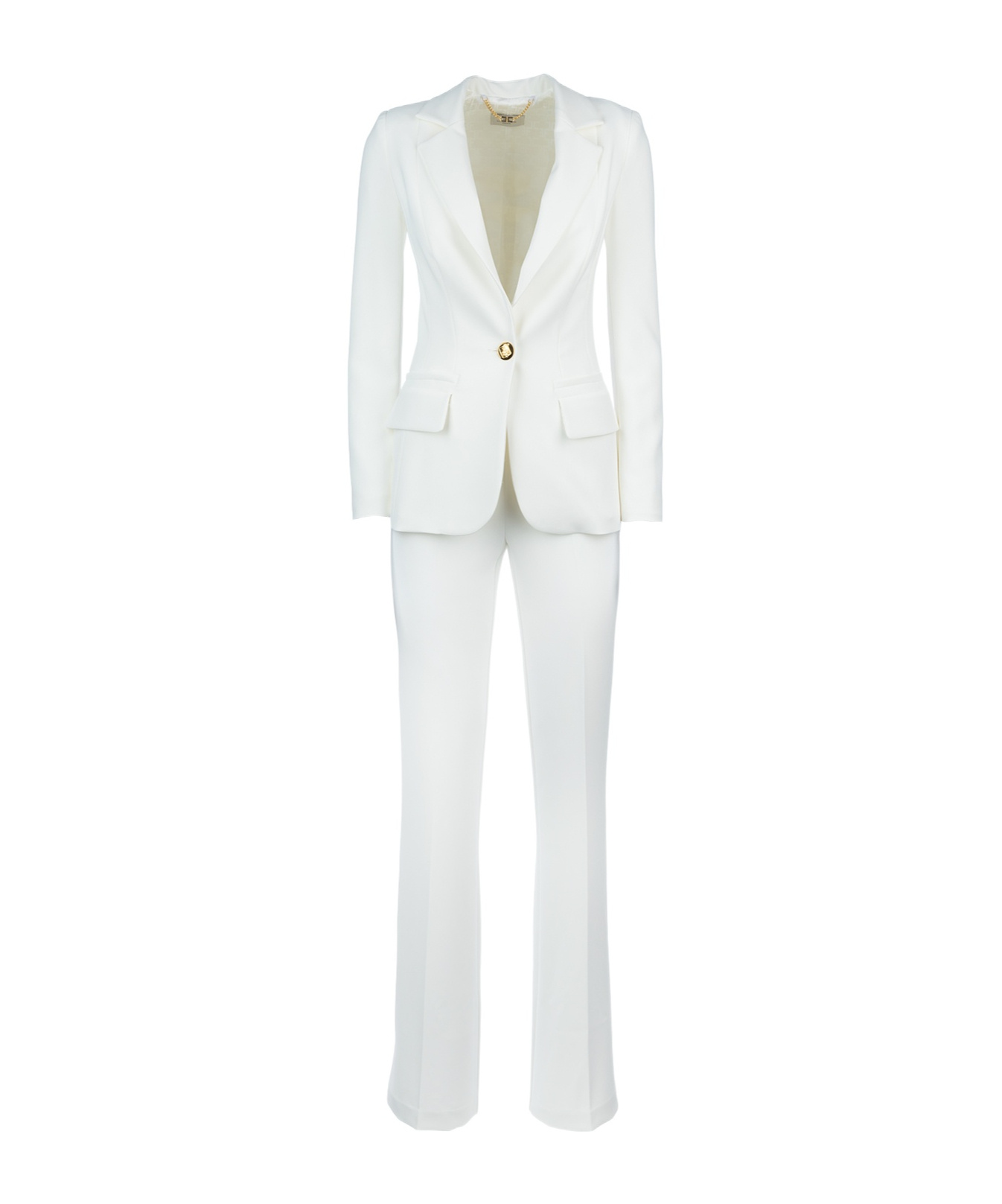 Elisabetta Franchi Tailored Suits With Flared Trousers And Padded Shoulders In White