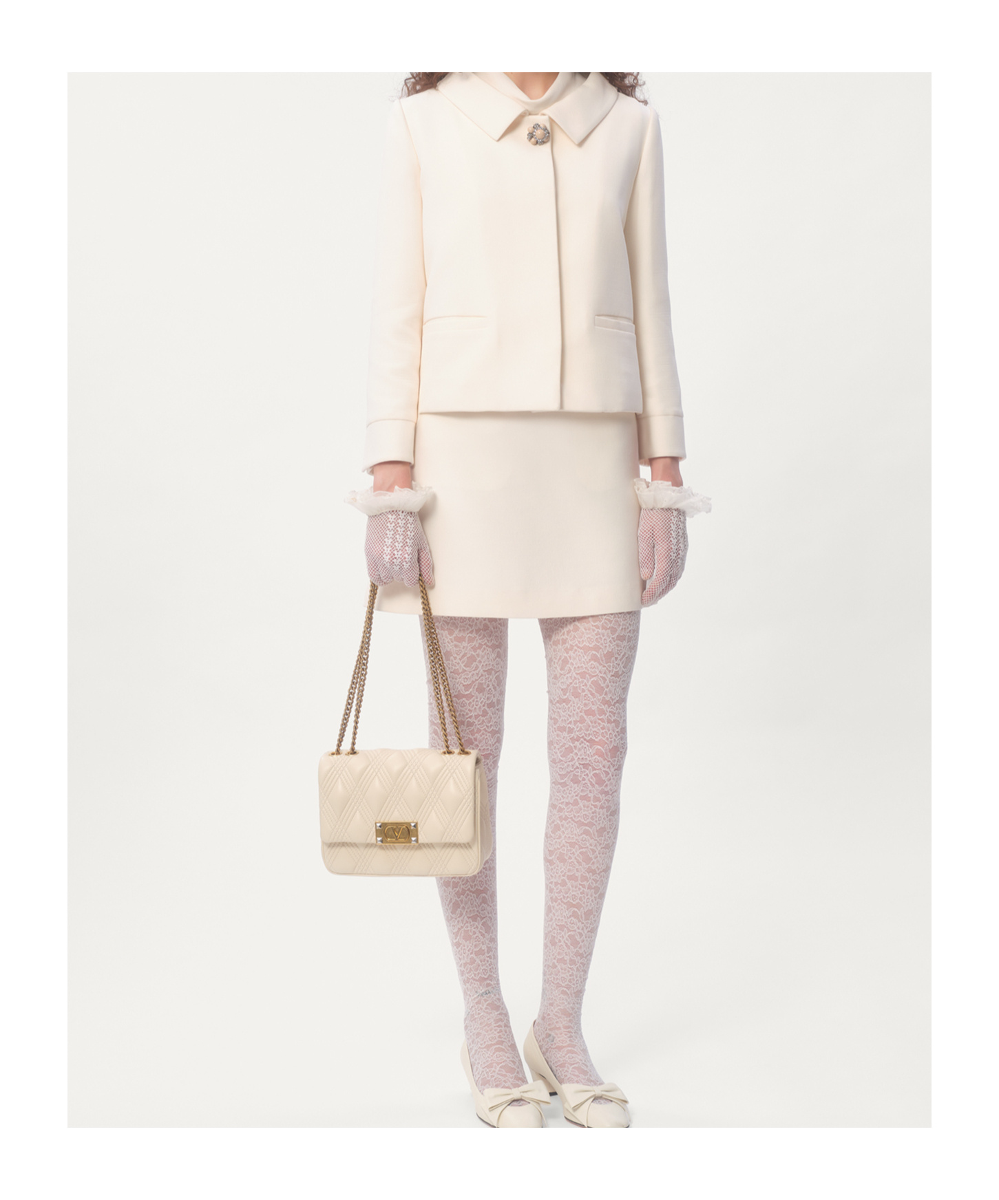 Valentino Garavani White Jacket With Spread Collar And Front Jewel Button In Wool And Silk Woman In White