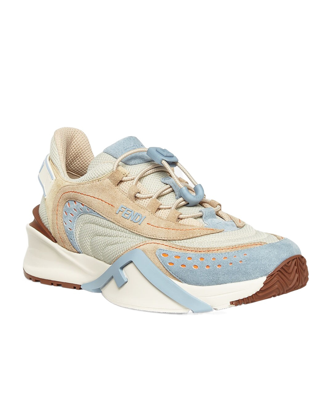 Shop Fendi Light Blue Mesh And Suede Low Tops In White