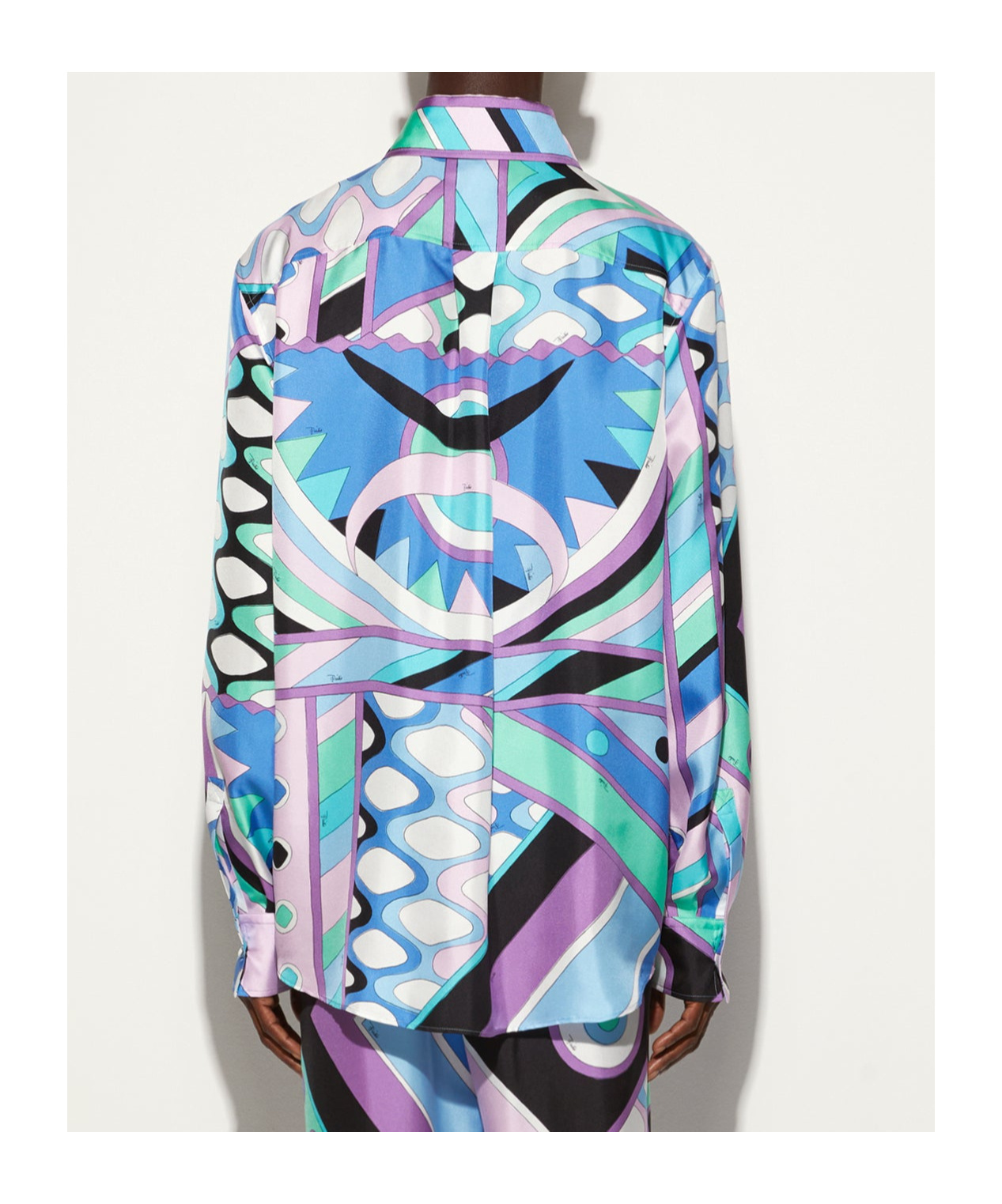 Emilio Pucci Vivara-print Silk Shirt In Lavender Purple, Water Green, Sky Blue, Cornflower Blue