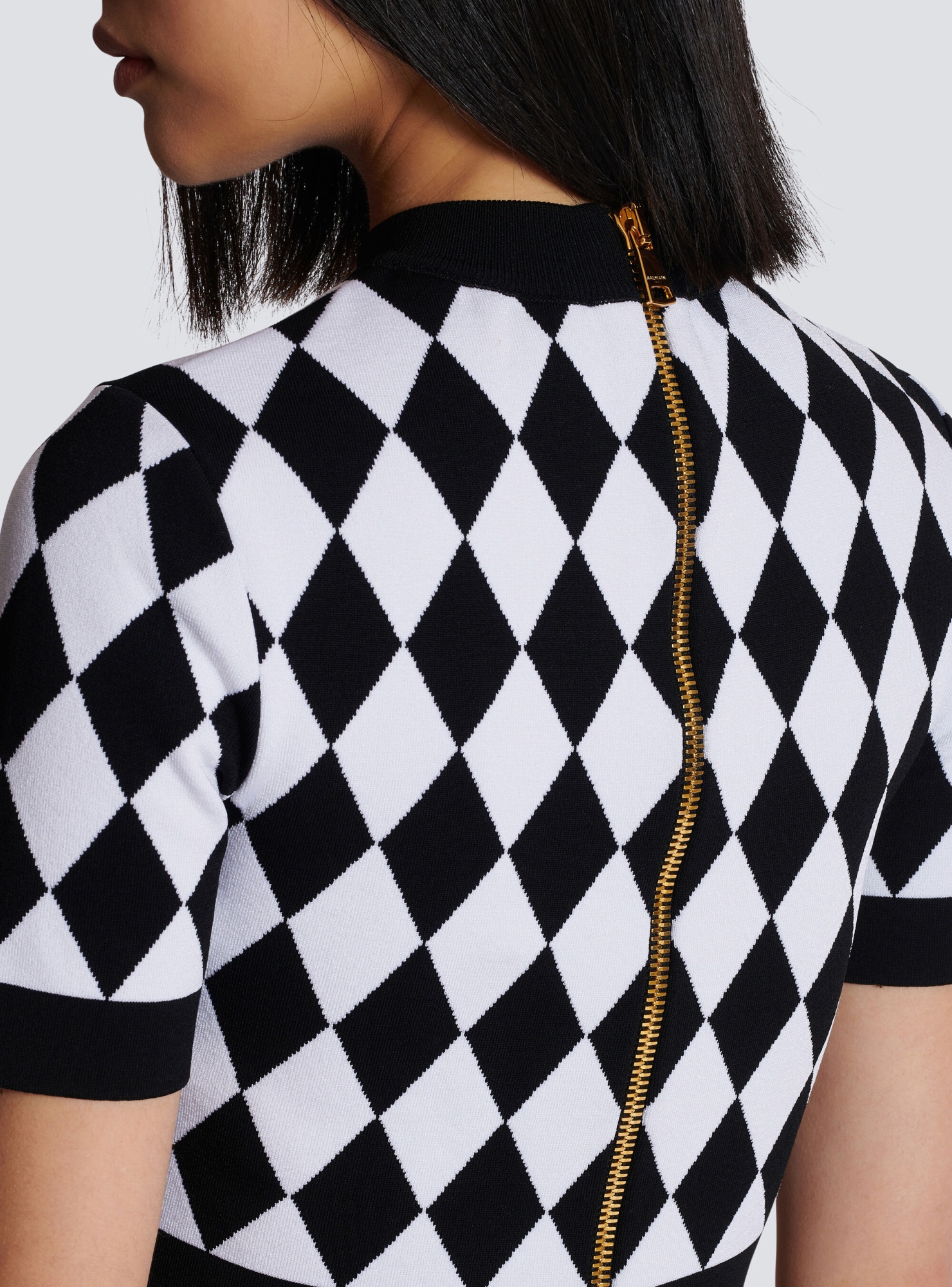 Shop Balmain Diamond Jacquard Knit Top In Black