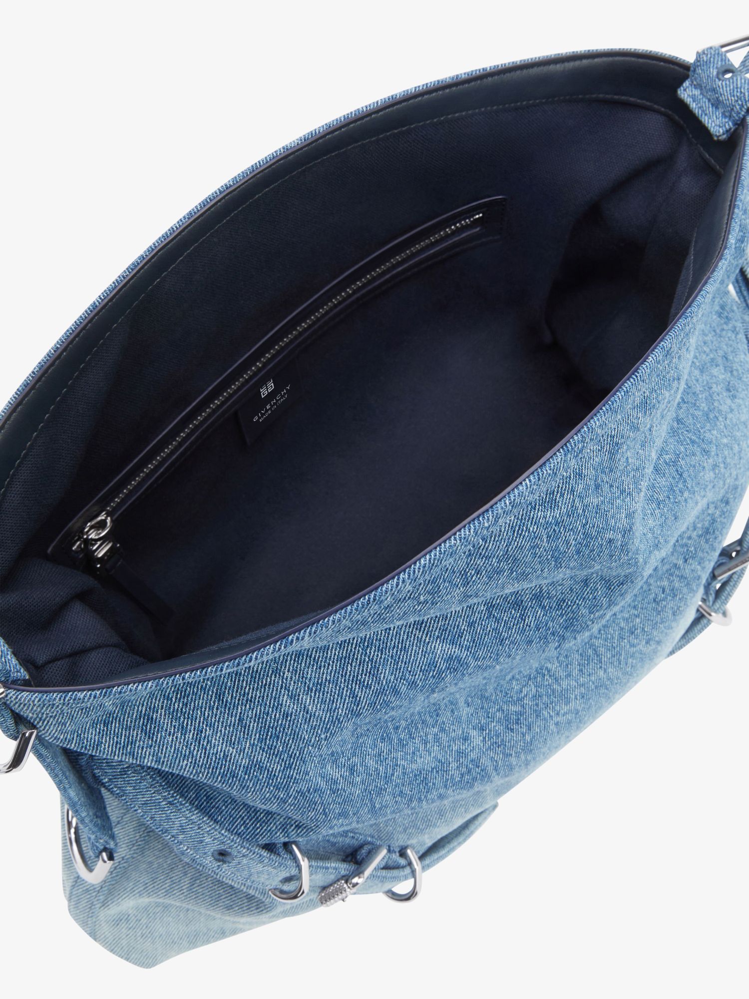 Givenchy Medium Denim Floral-embroidered Voyou Shoulder Bag In Blue