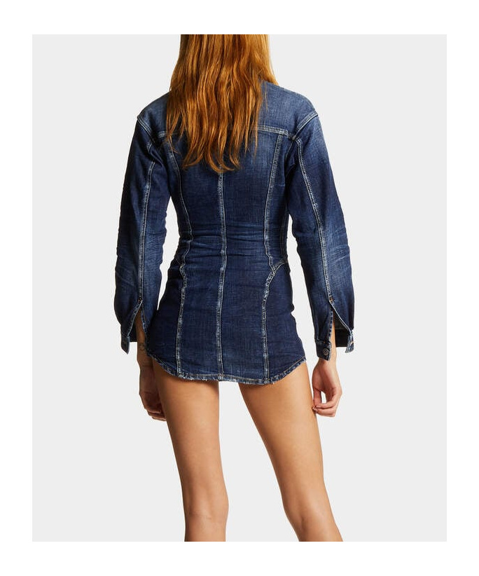Dsquared2 Bustier Denim Long Sleeved Mini Dress In Blue