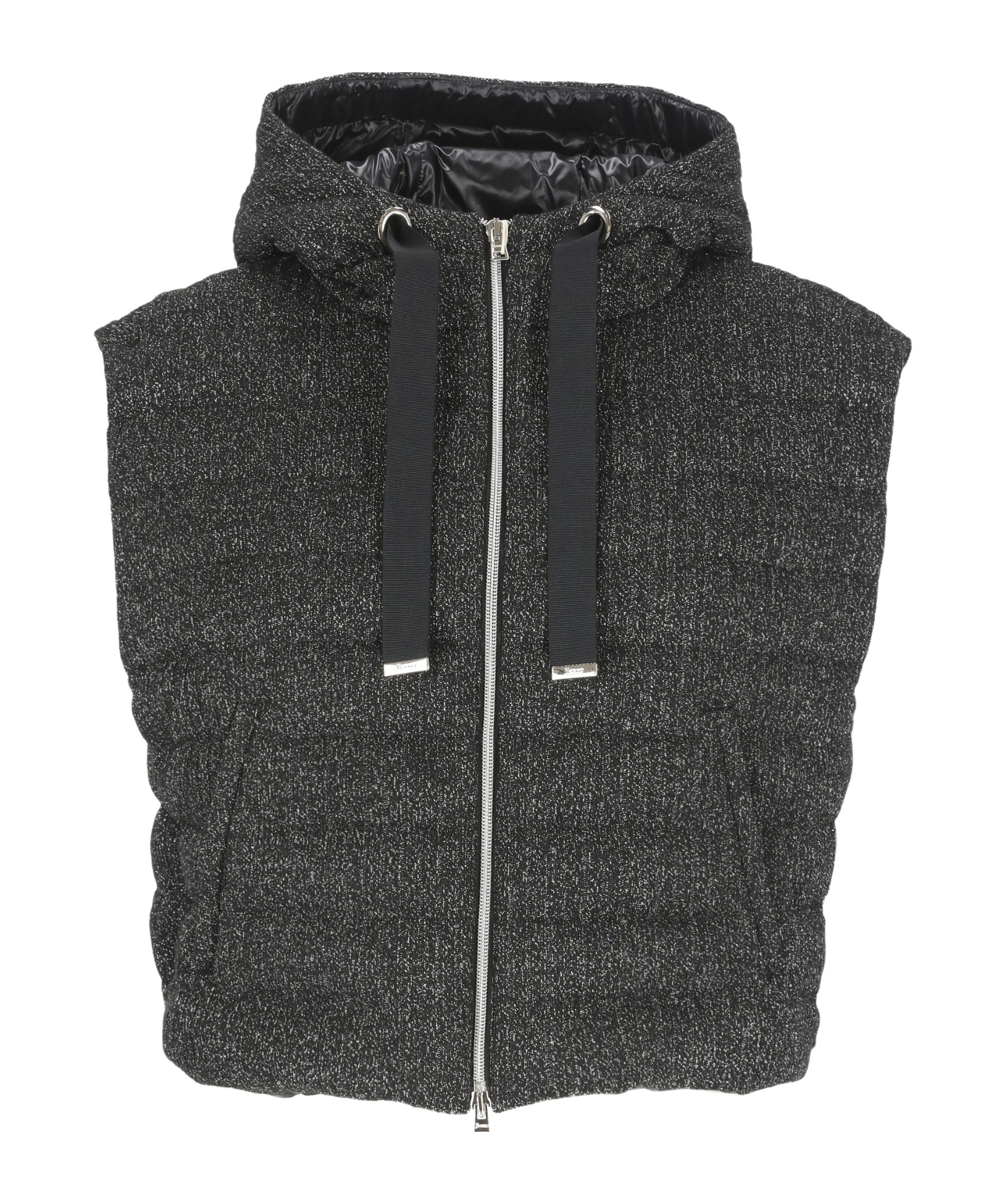Herno Lurex Sleeveless Hooded Drawstring Jacket In Black