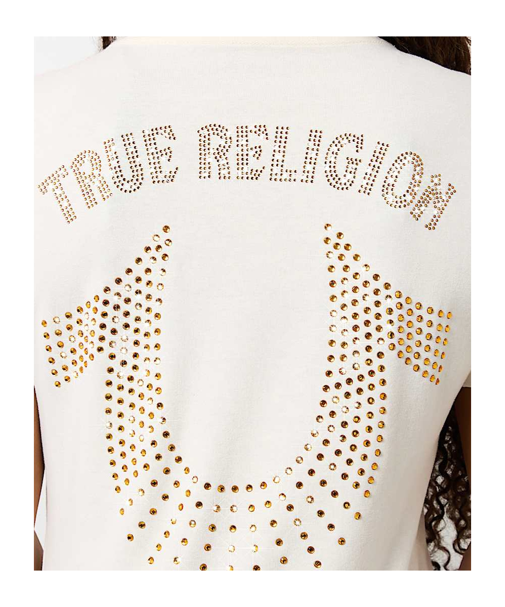 TRUE RELIGION CRYSTAL HORSESHOE V NECK TEE