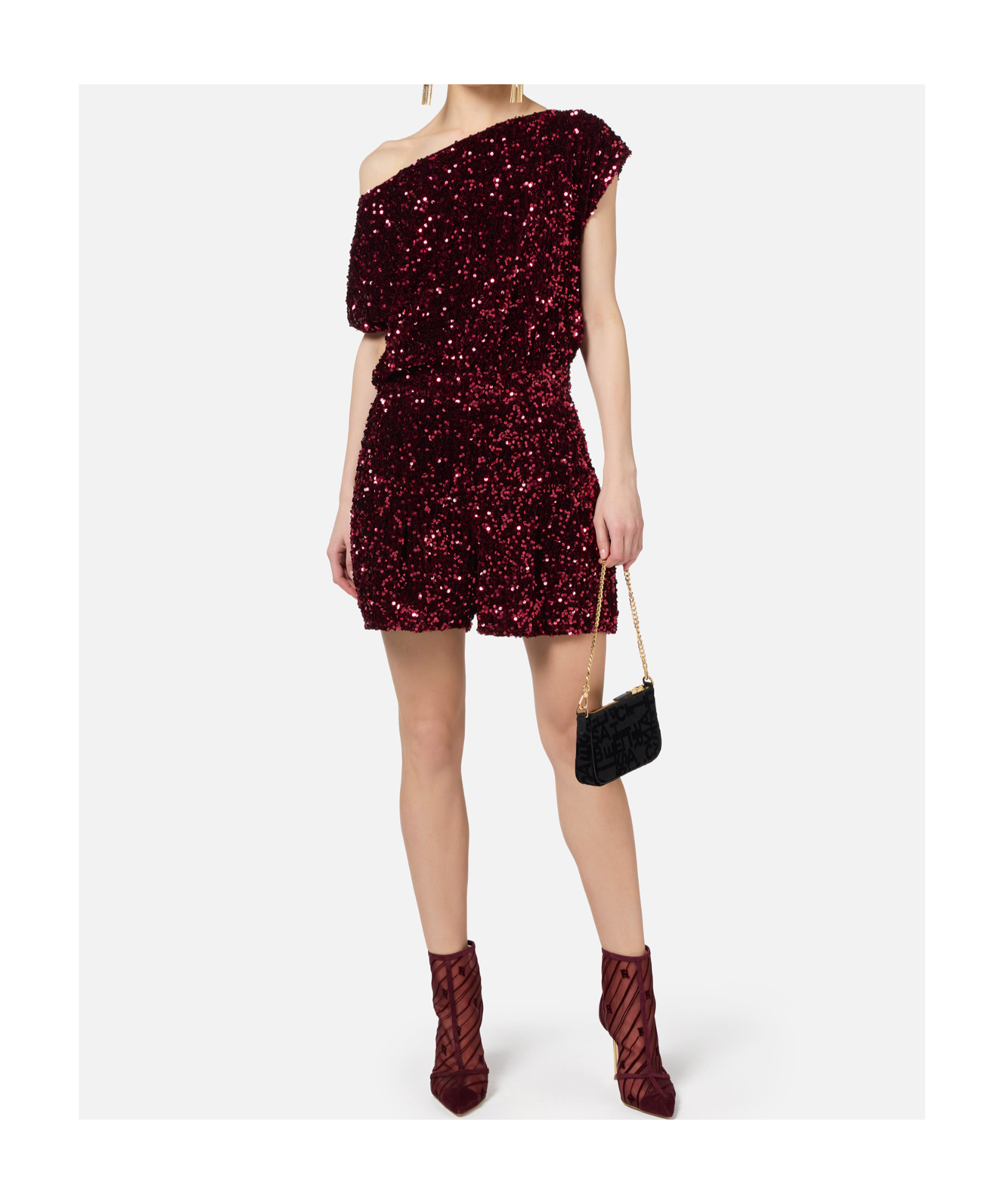 Elisabetta Franchi Sequin-embellished Chenille Playsuit In Brown