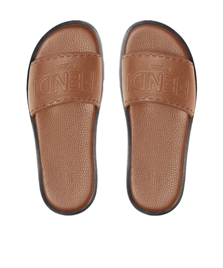 Fendi Brown Leather Slides In Brown