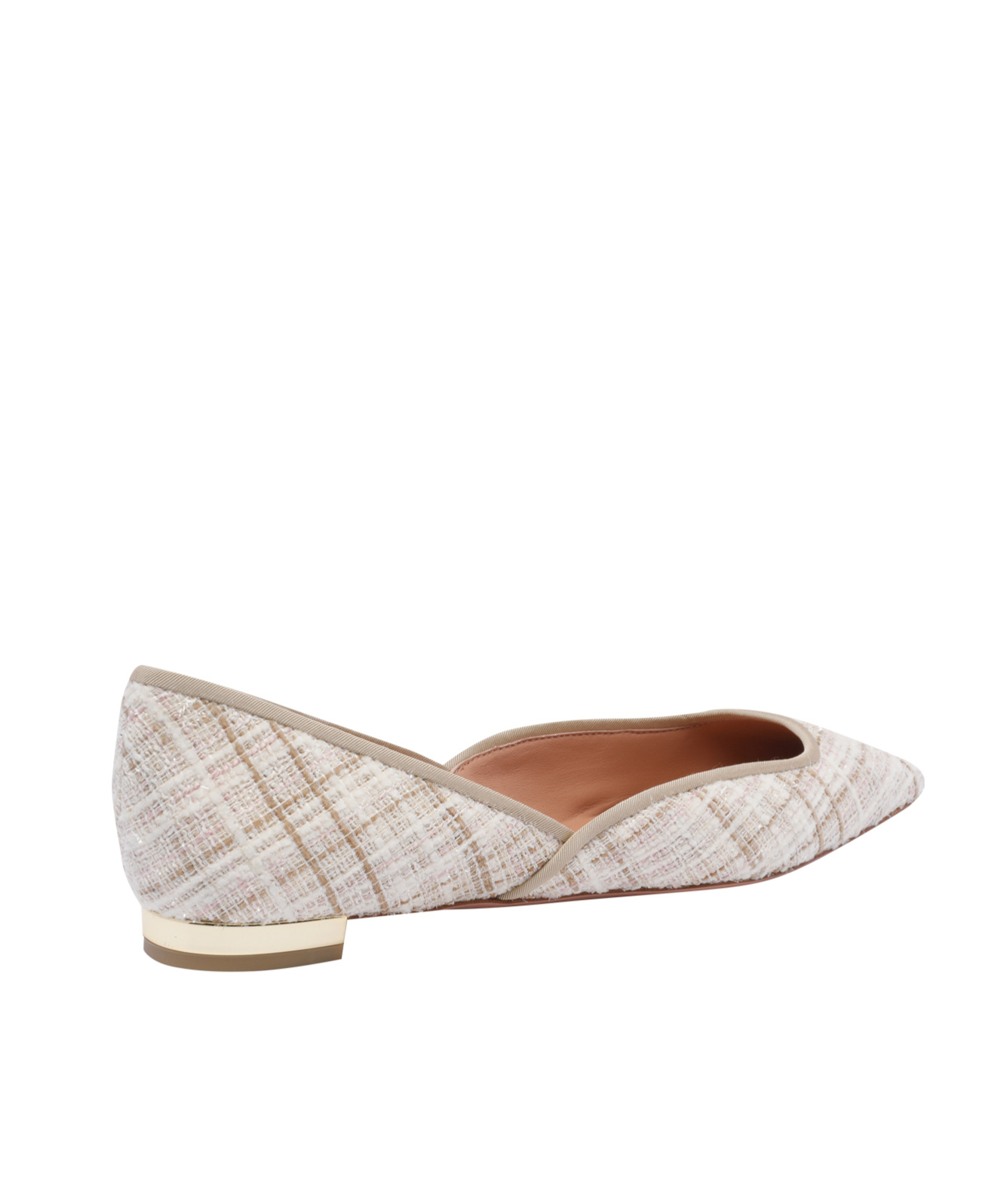 Aquazzura Check Tweed Pointed Toe Ballet Flats In White