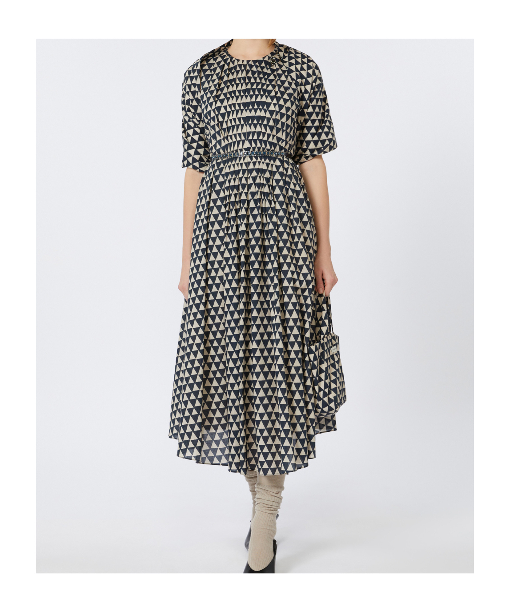 Max Mara Cotton Voile Printed Midi Dress In Black