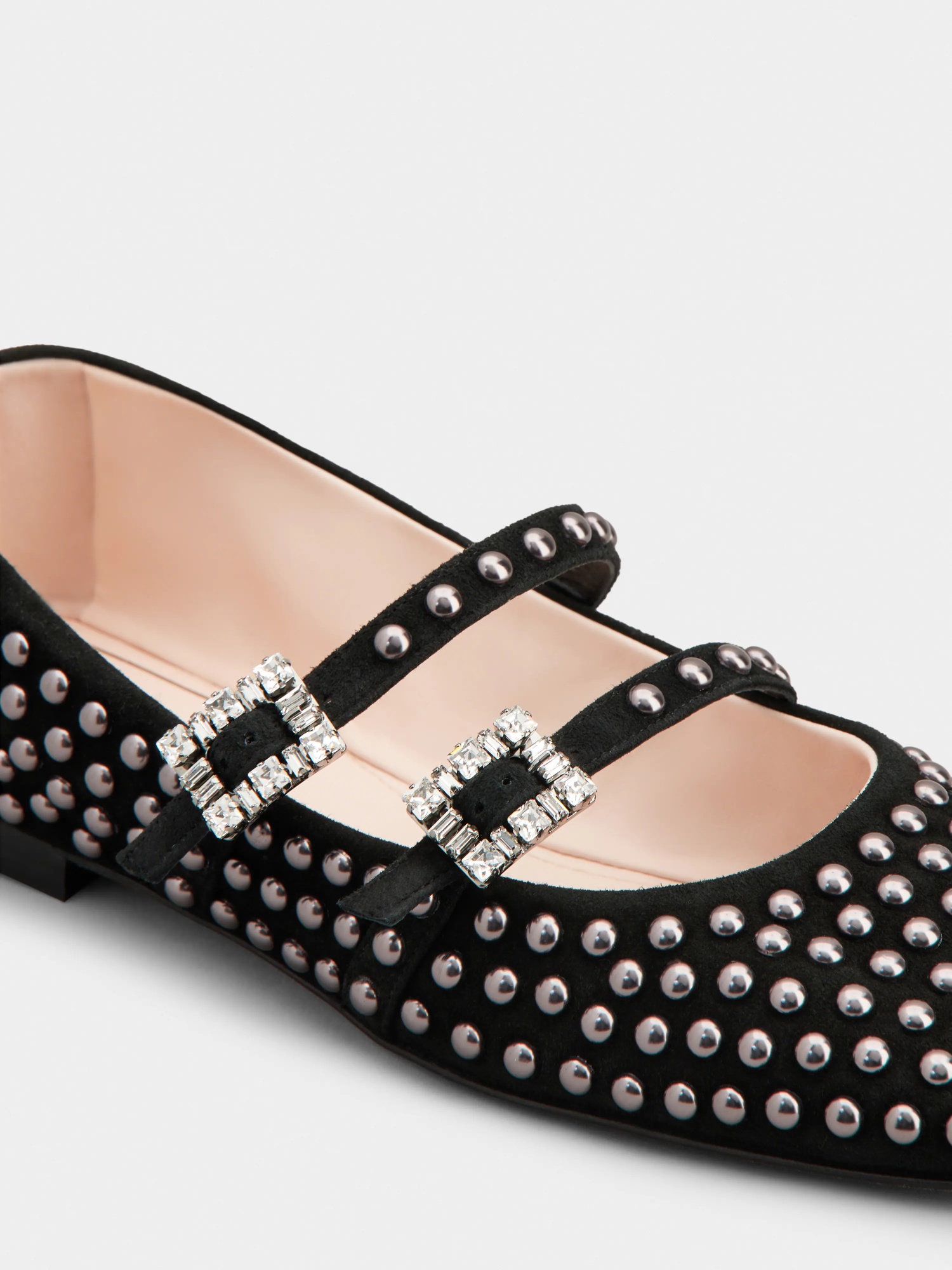 Roger Vivier Stud Embellished Buckle Strap Flat Shoes In Black