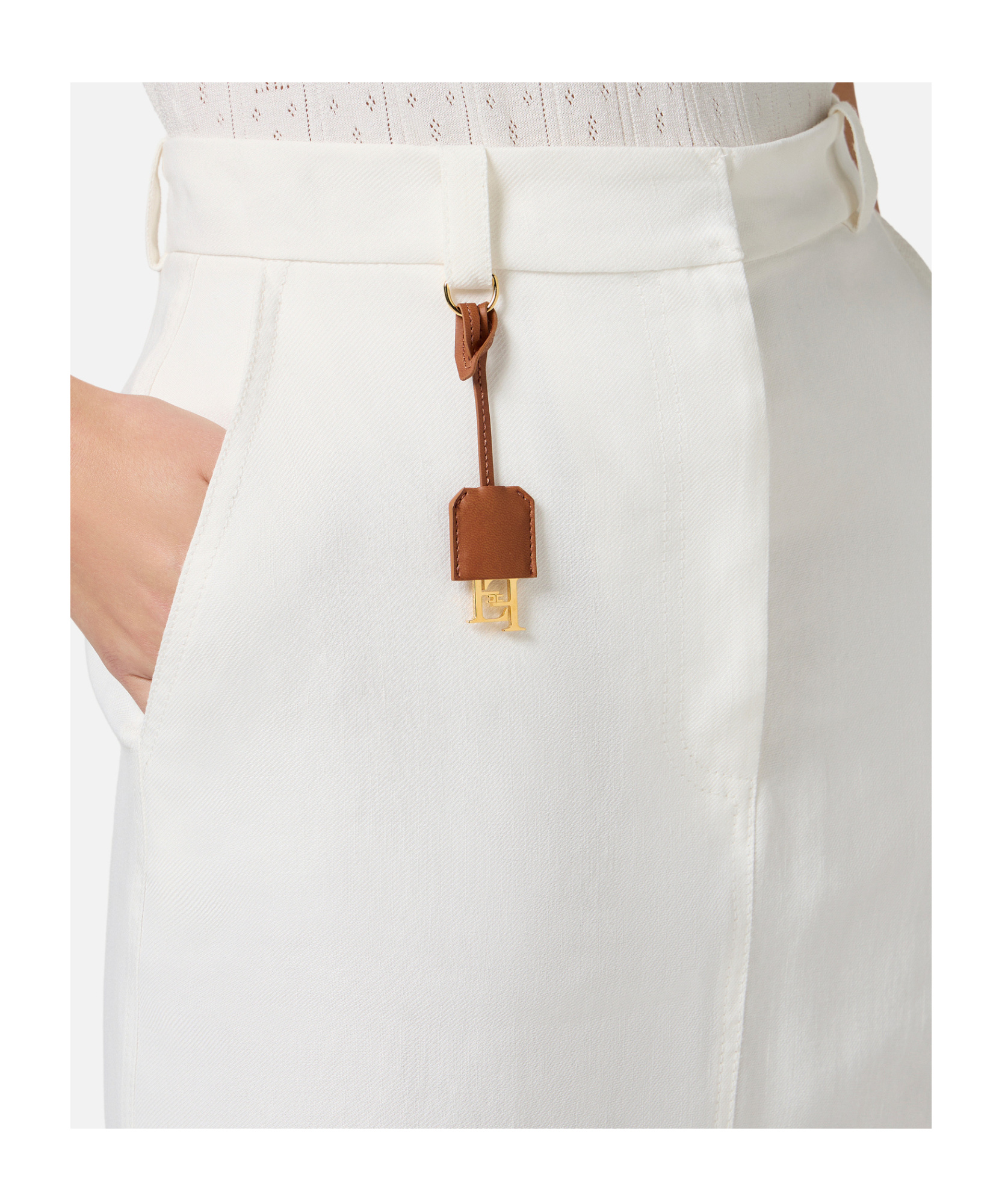 Elisabetta Franchi Linen-blend Gabardine Skirt In Ivory