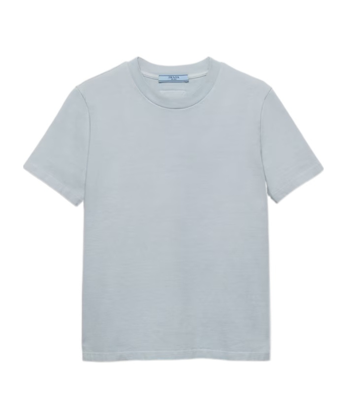 Prada Washed Cotton T-shirt With Short Sleeves In Blue