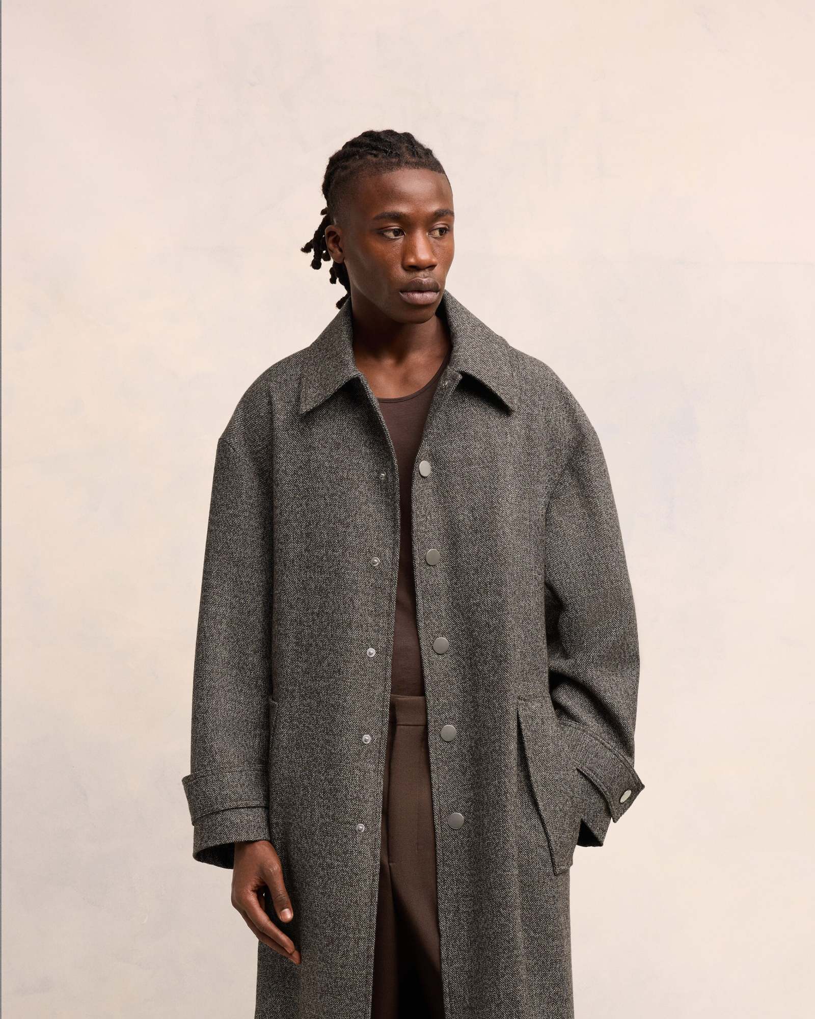Ami Alexandre Mattiussi Wool-cotton Blended Large-profile Belted Coat In Black
