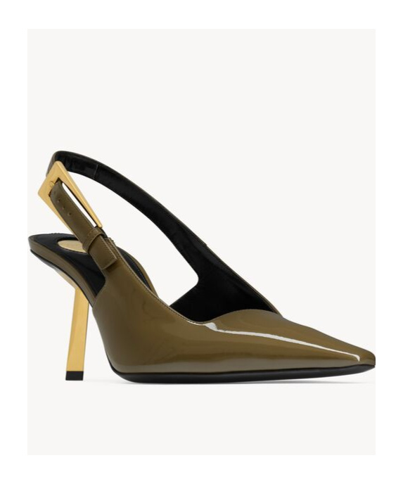 Saint Laurent 110mm Lee Patent-leather Slingback Pumps In Green