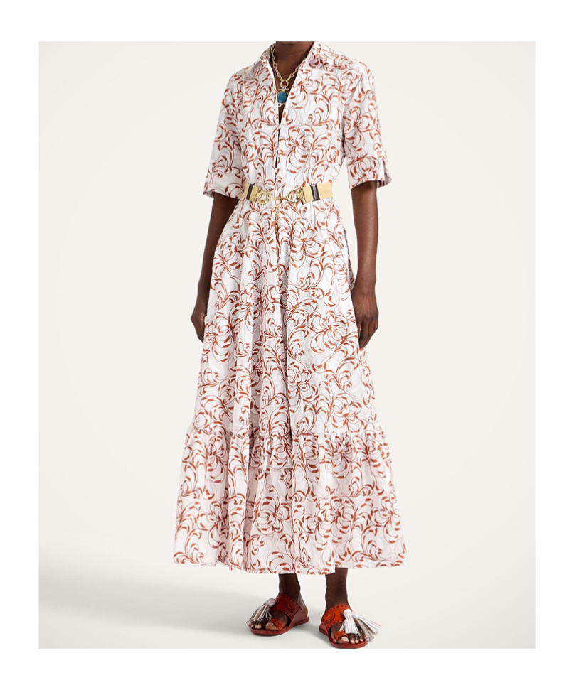 La Doublej San Pietro Tiered Embroidered Voile Maxi Shirt Dress In White