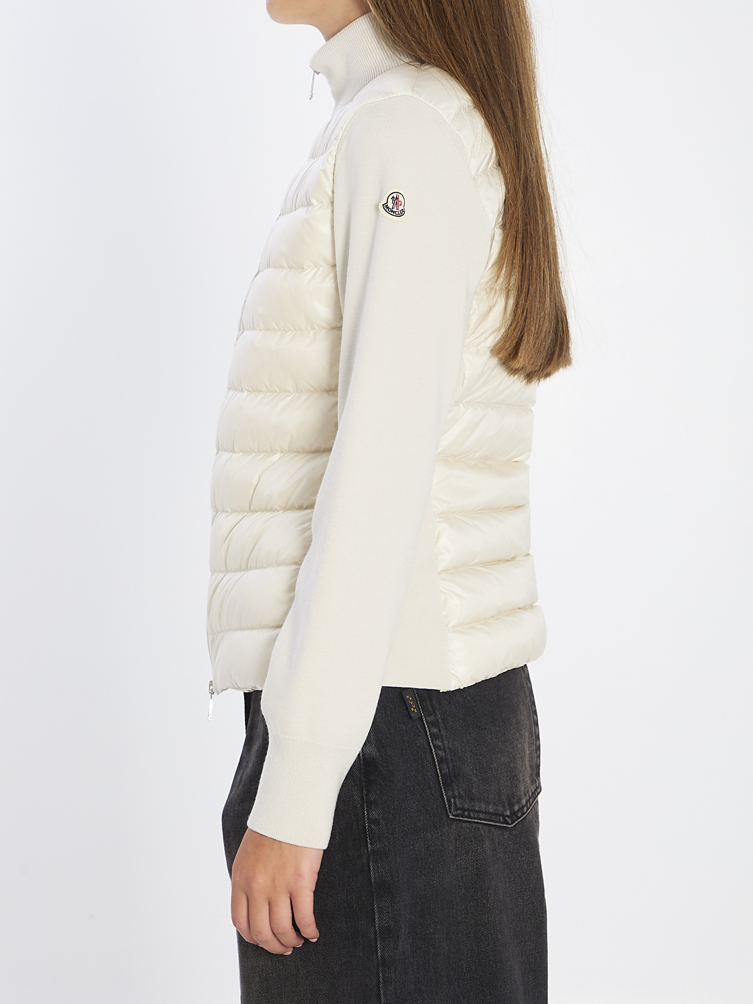 Moncler Quilted Tech Fabric Cardigan Pockets In Neutral