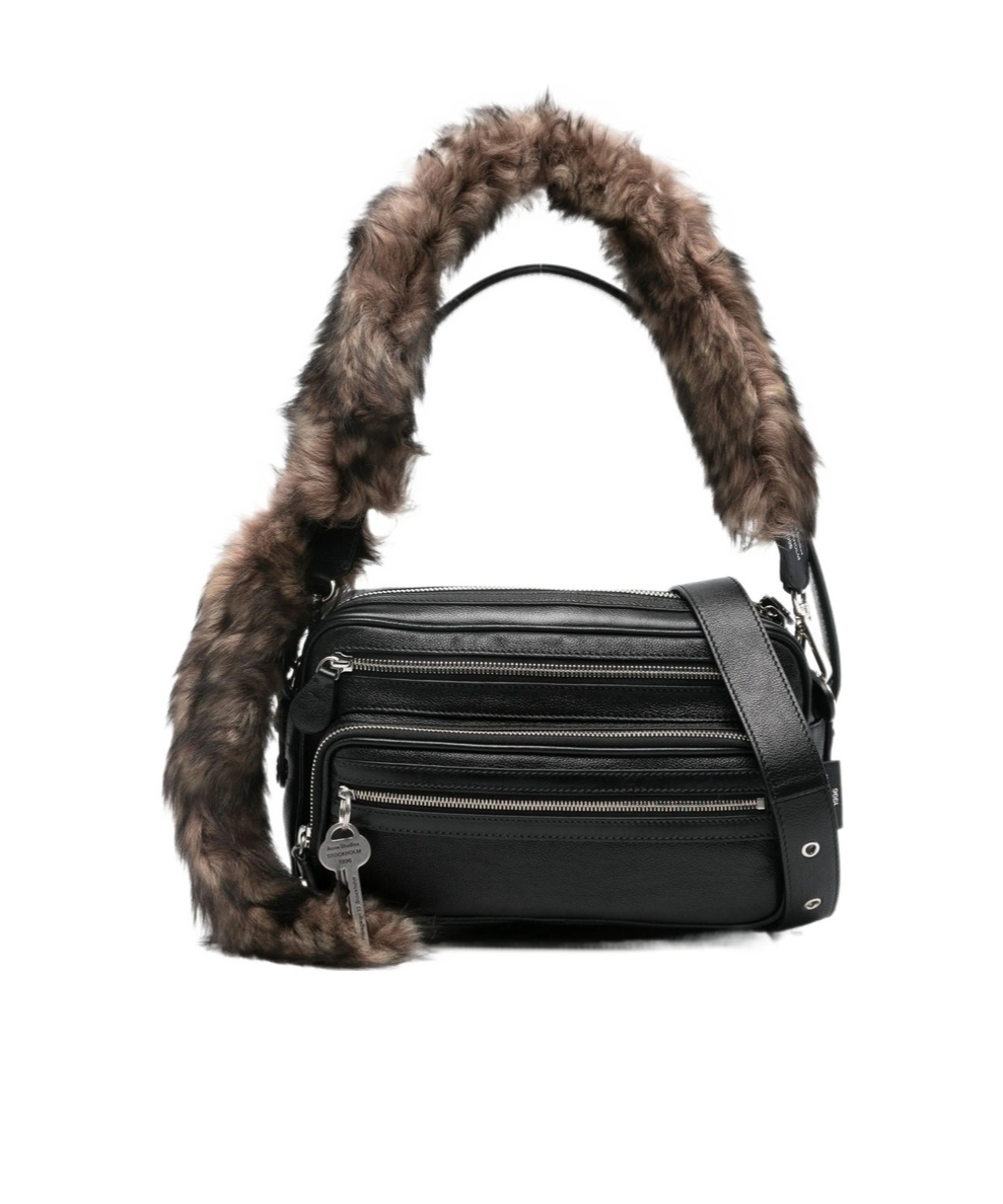 Acne Studios Small Shearling-trimmed Leather Shoulder Bag In Black