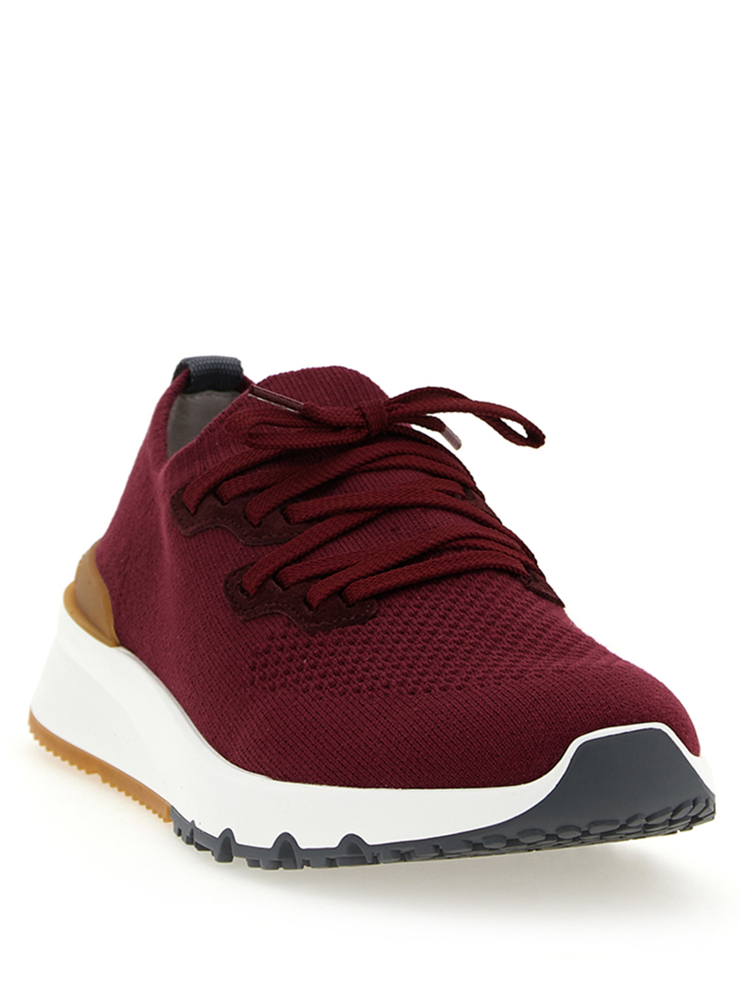Brunello Cucinelli Knit Upper Sneakers Pull Tab Rubber Sole In Burgundy