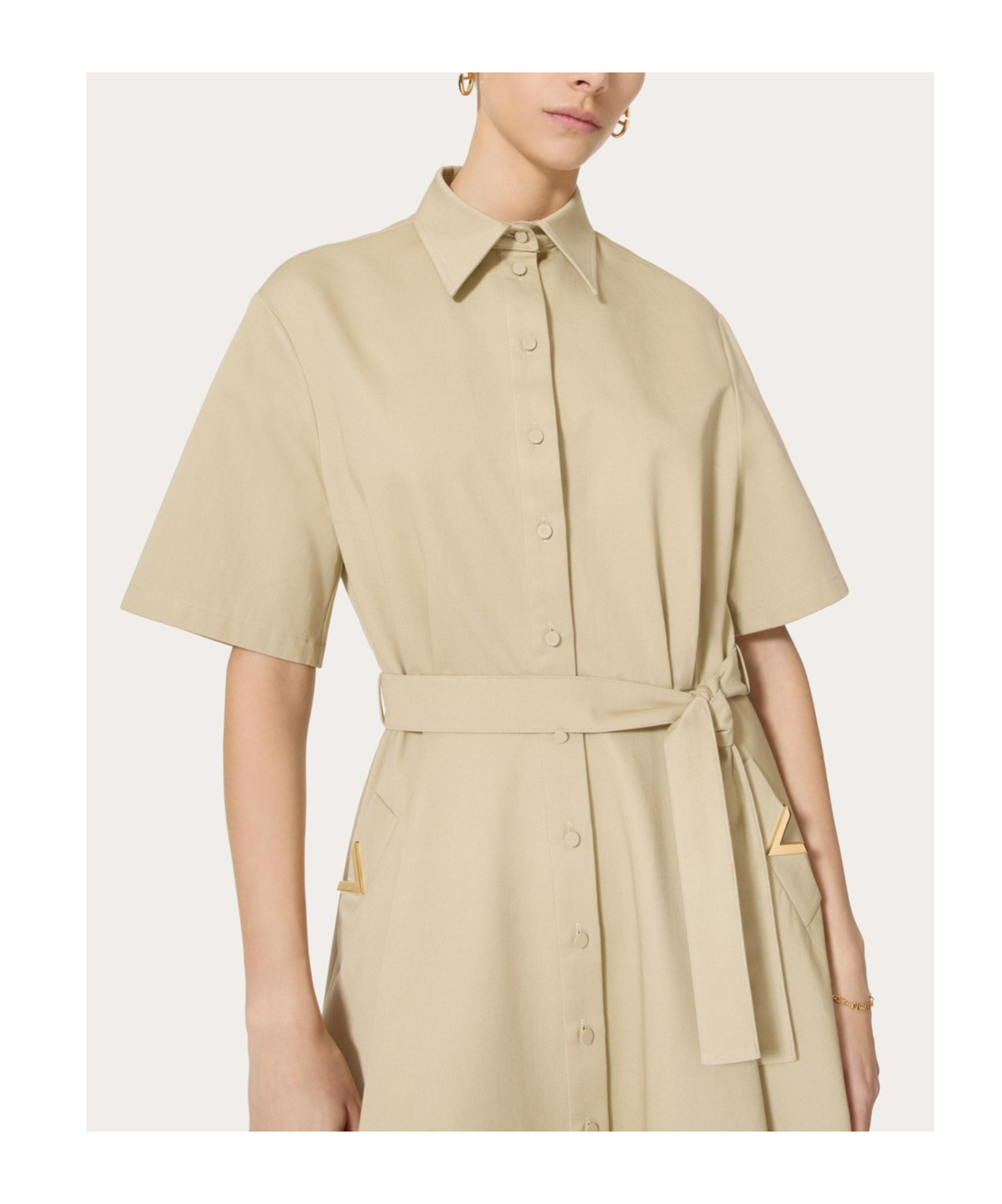 Valentino Cotton-linen V-detail Shirt Dress In Nude