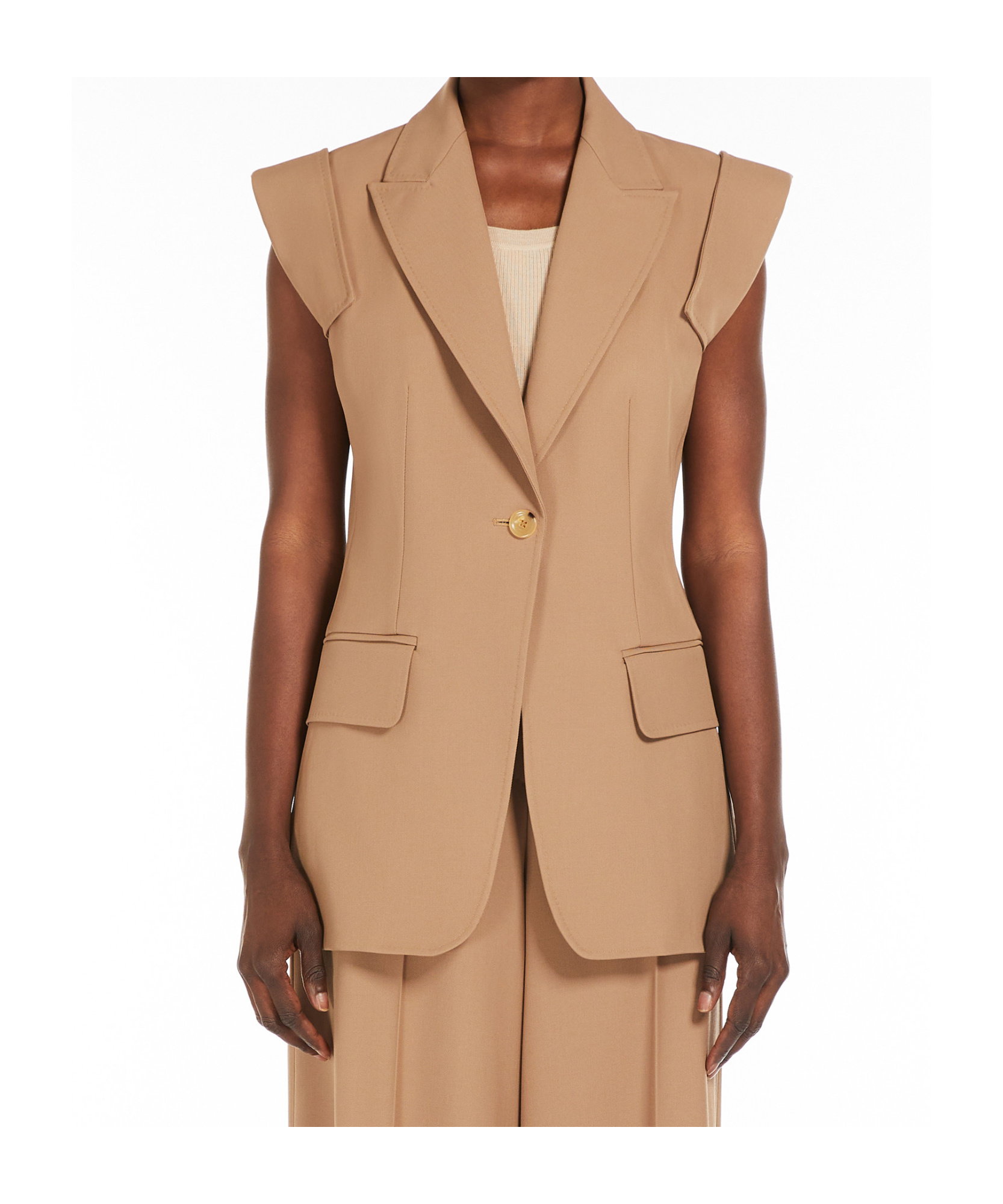 Max Mara Sleeveless Gabardine Jacket In Nude