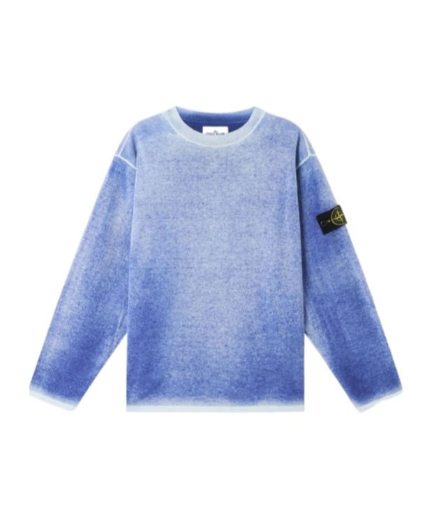 Stone Island Men's Raw Hand Light Cotton Crewneck Jumper With Airbrushed Interior Sweater In Blue