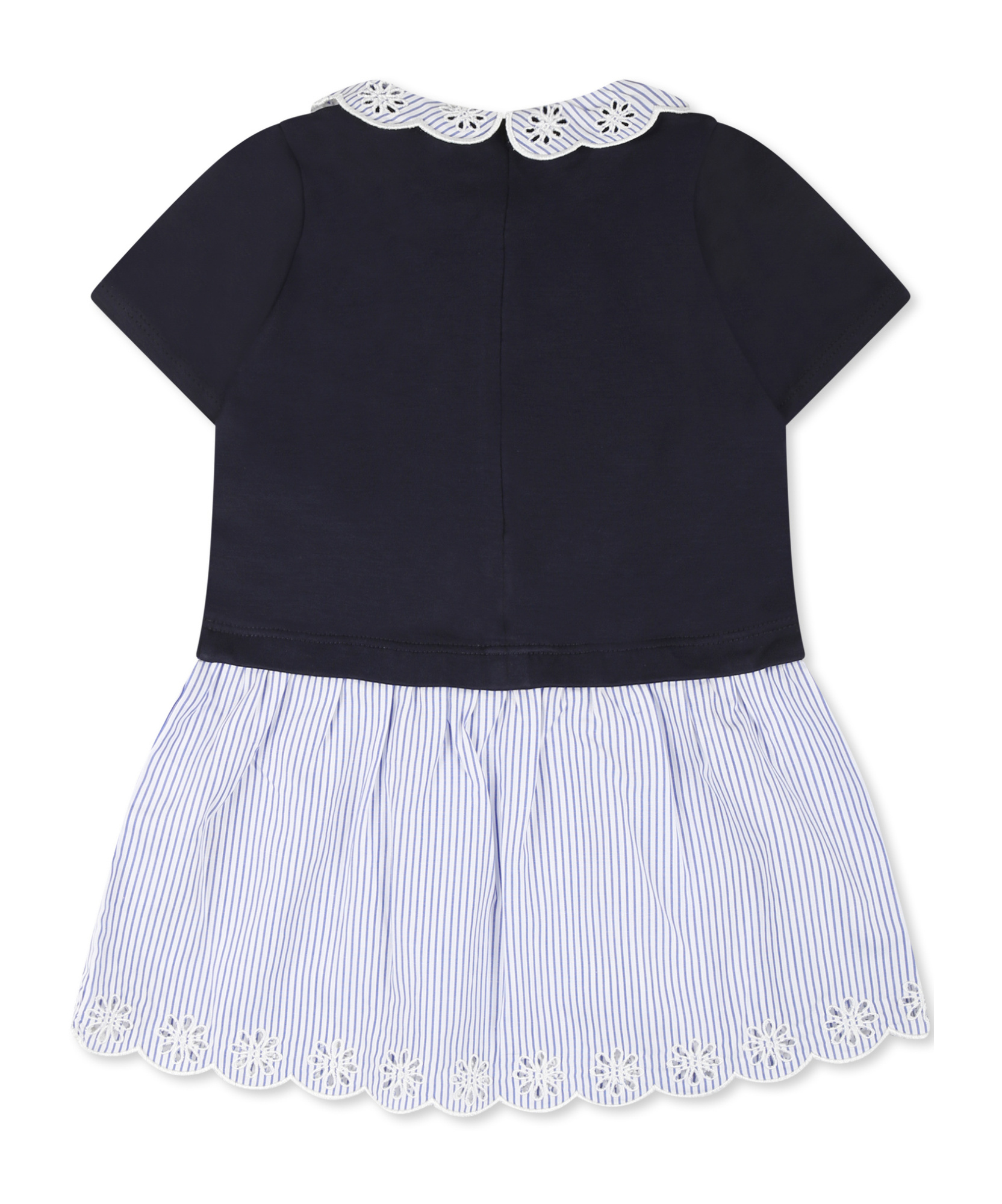 Chloé Kids Baby Broderie Anglaise Striped Cotton Dress In Blue