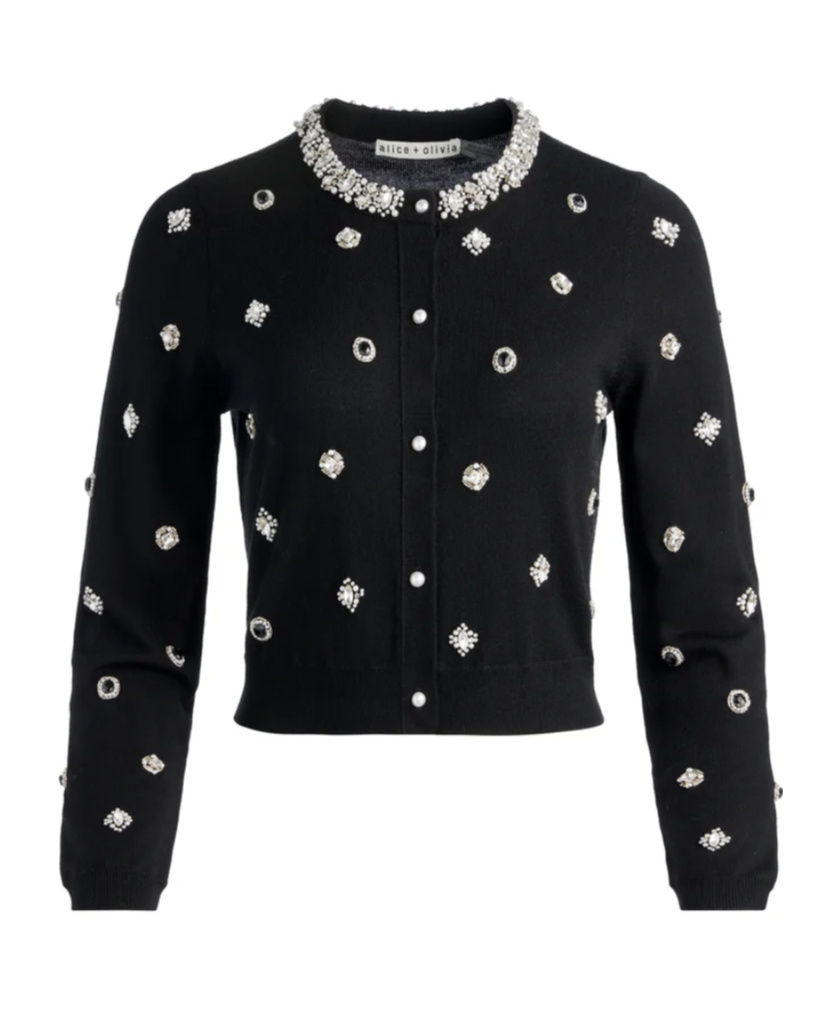 Alice And Olivia Dollie Embellished Cardigan In Black