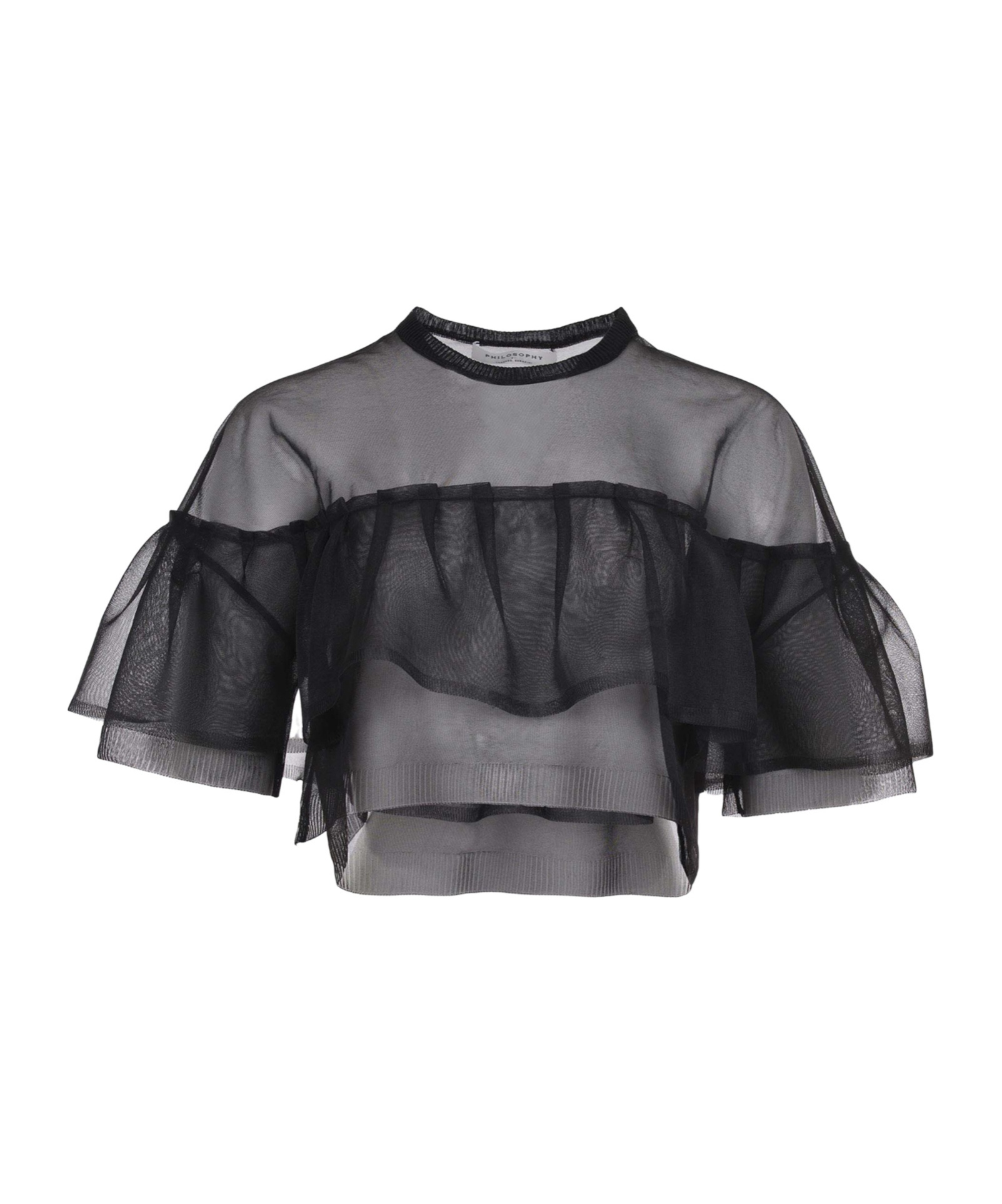 Philosophy Di Lorenzo Serafini Sheer Black Top With Ruffle Detail In Black