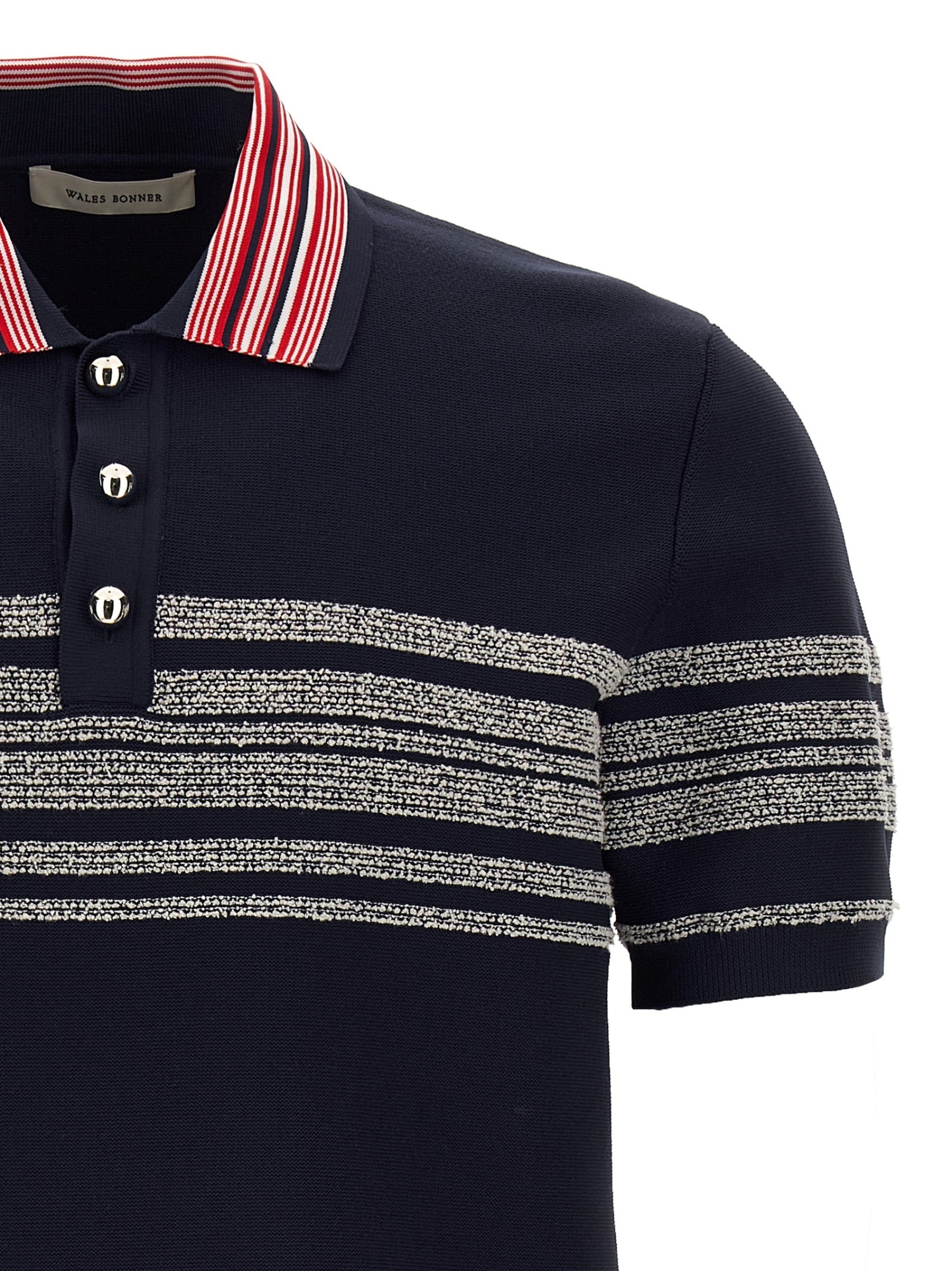 Shop Wales Bonner Stripe-detailing Knitted Polo Shirt In Black