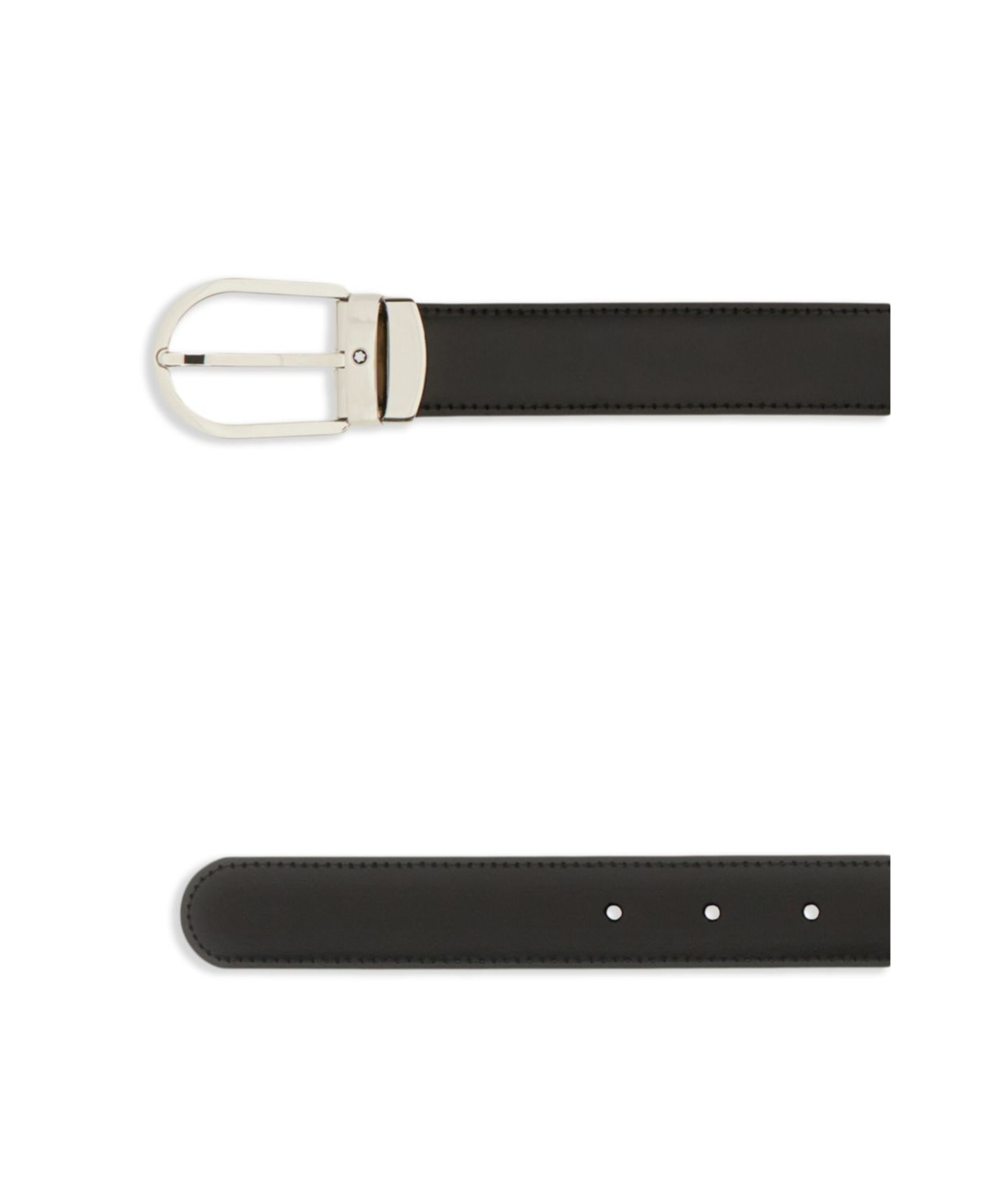 Montblanc Horseshoe Shiny Palladium Finish Pin Buckle Belt In Black