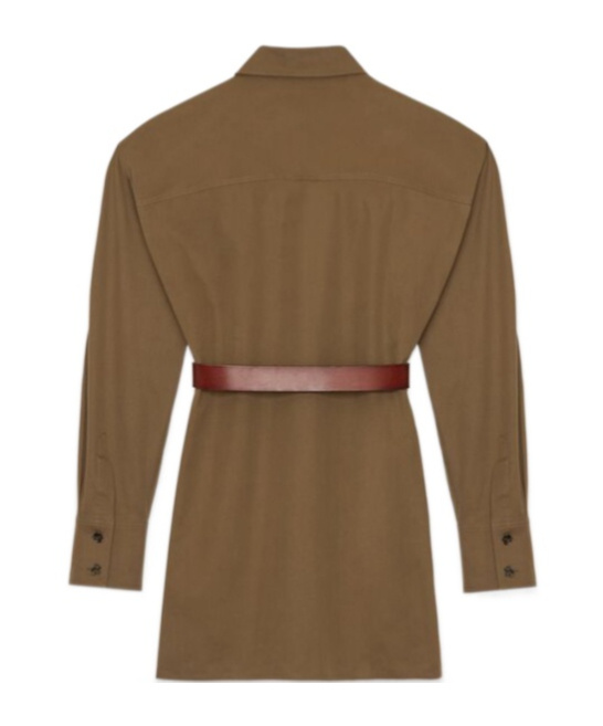 Saint Laurent Camel Brown Saharienne Belted Shirt In Green