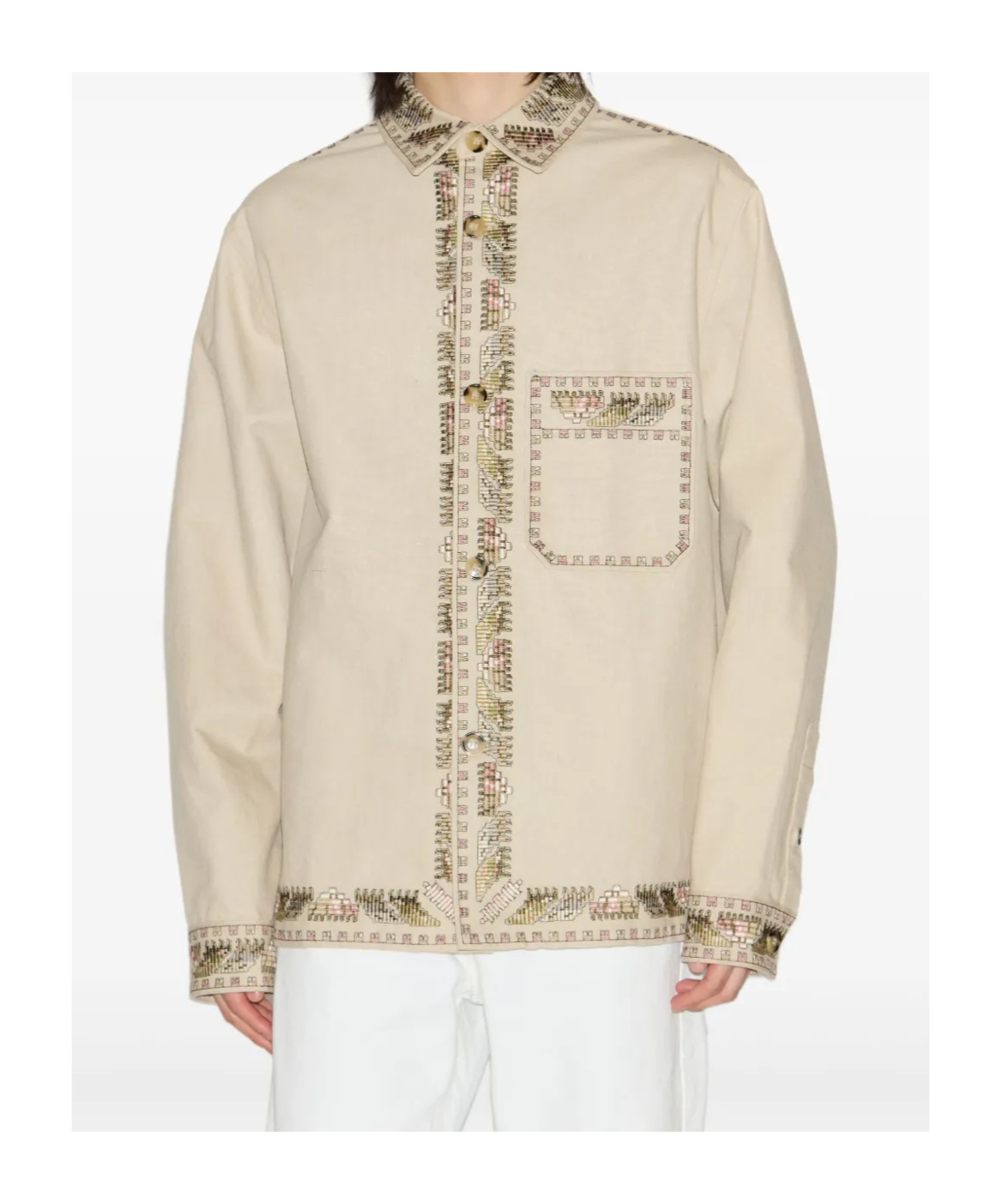 Isabel Marant Beaded Long Sleeve Jacket With Patch Pocket In Neutral