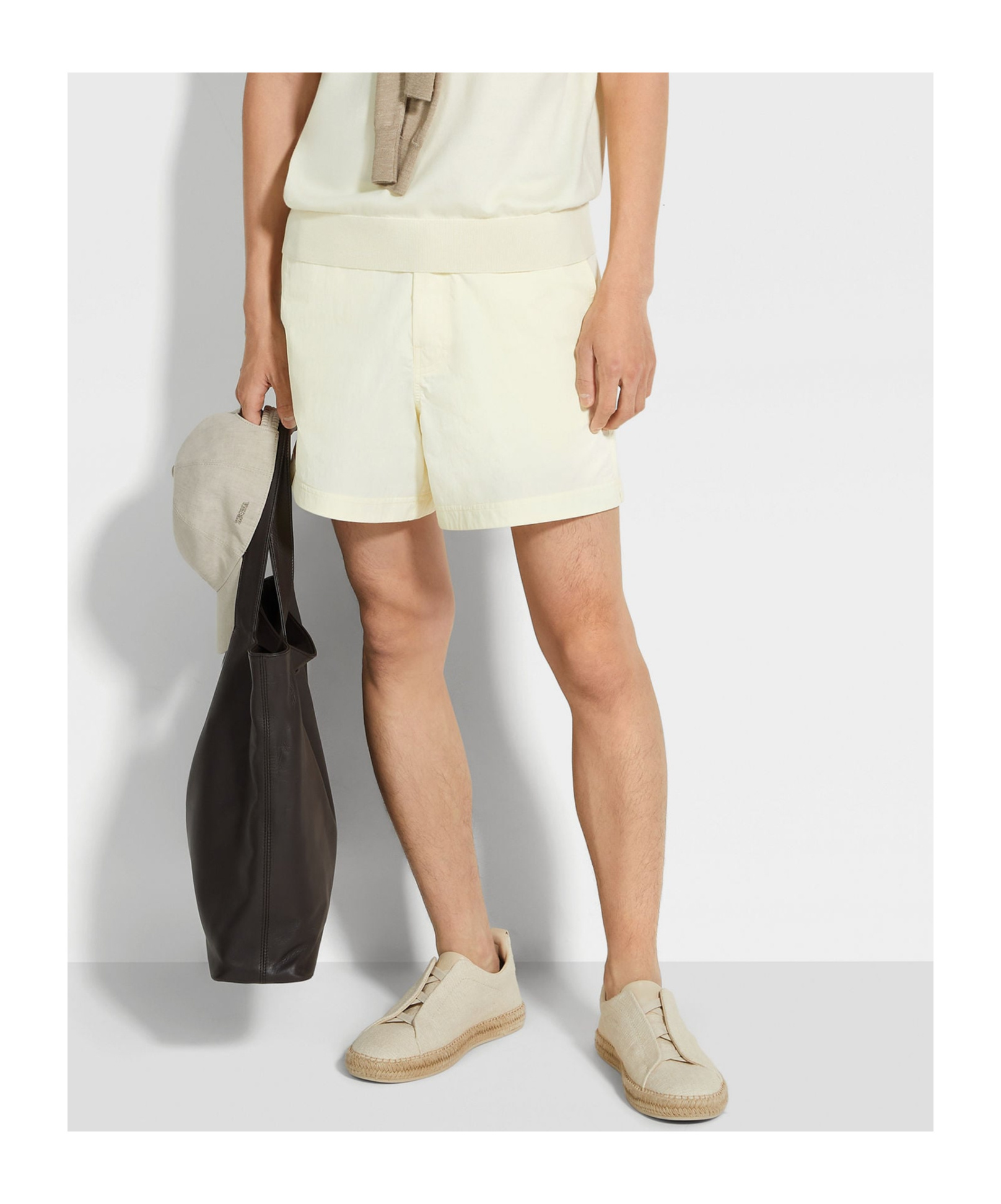 Zegna 232 Road Brand Mark Mid Length Swim Trunks In White