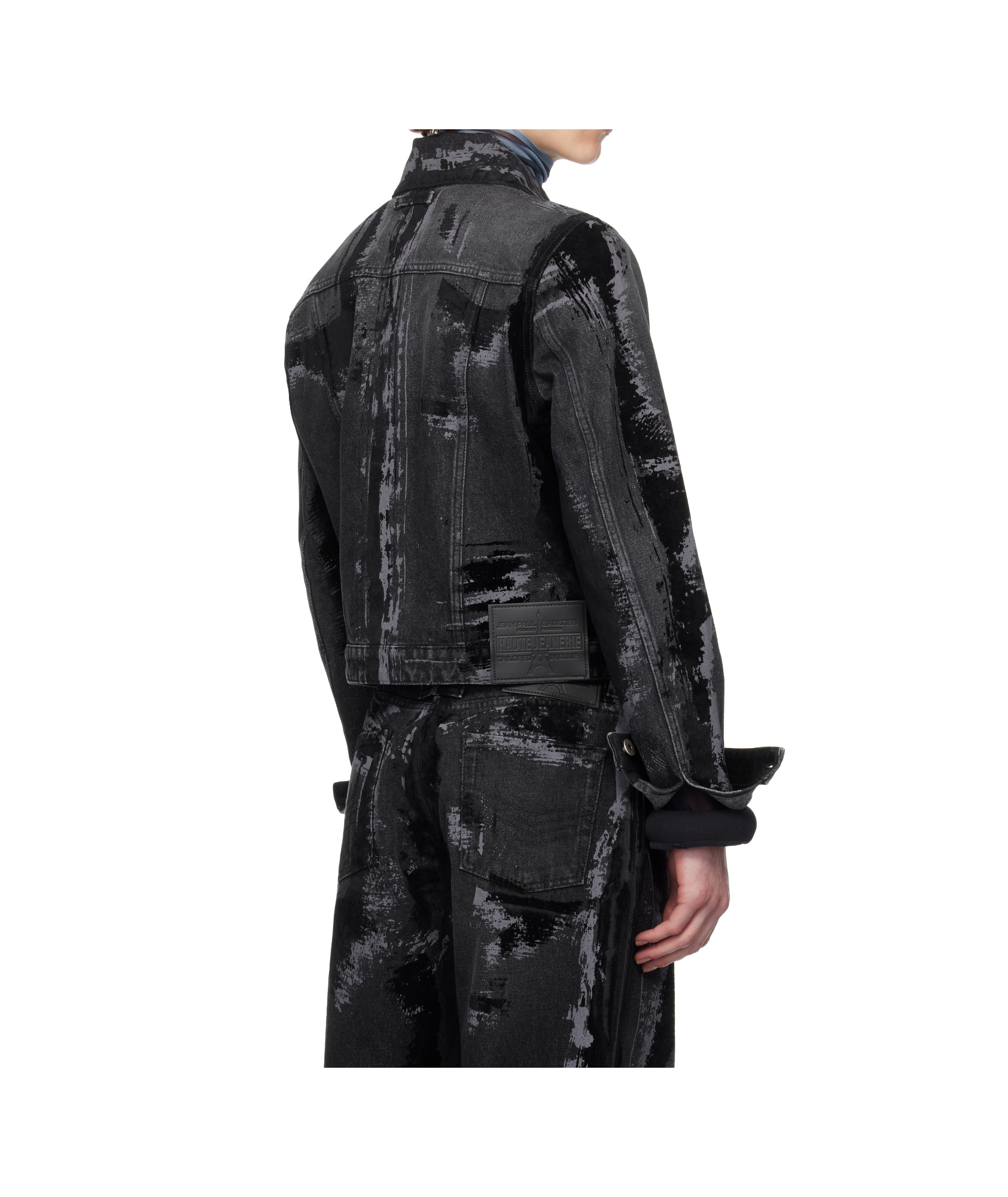 Jean Paul Gaultier Denim Jacket With Black Flock Detailing In Black