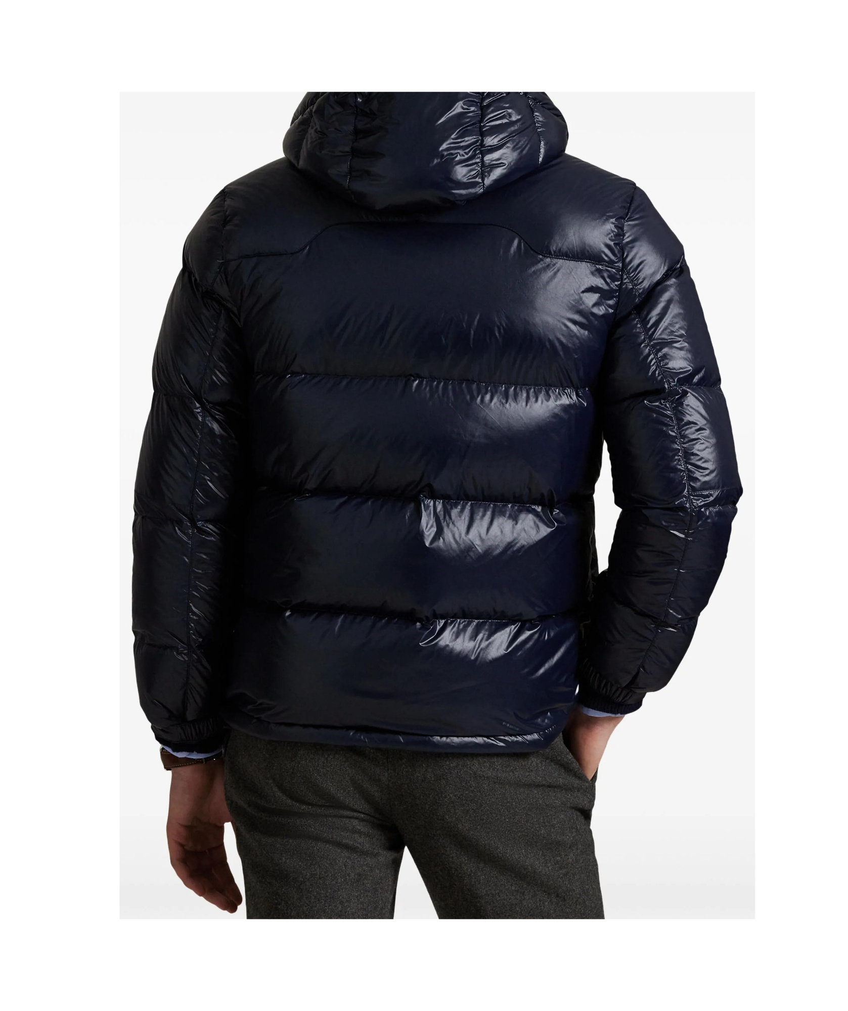 Polo Ralph Lauren Black Down Jacket With Patent Effect And Embroidered Pony Logo On Chest In Tech Fabric Man In Blue