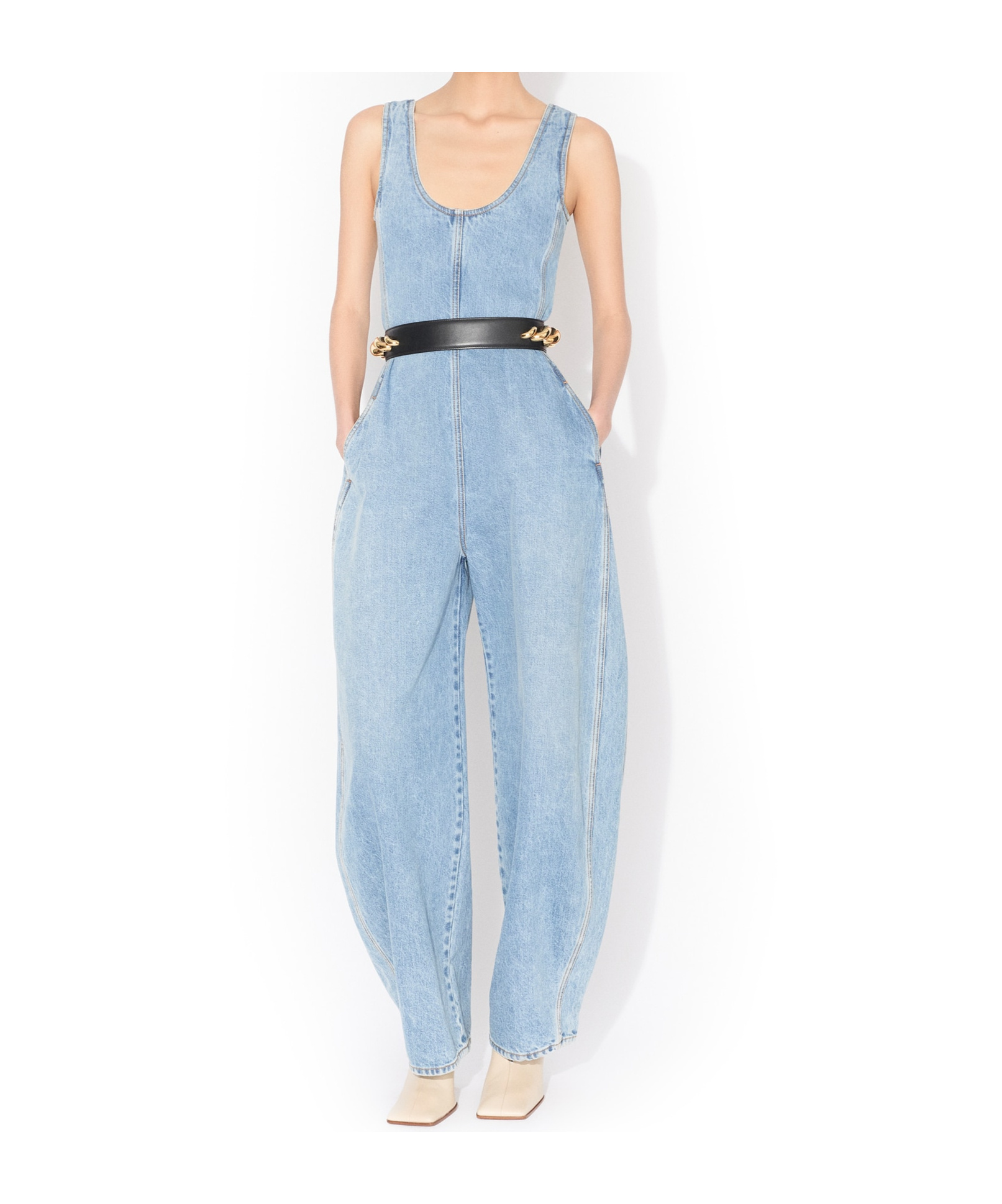 Alaïa Round Denim Jumpsuit In Blue