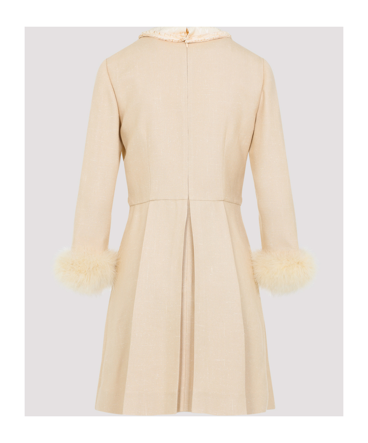 Valentino Nude Viscose-silk Blend Dress With Feather-accented Cuffs In Nude