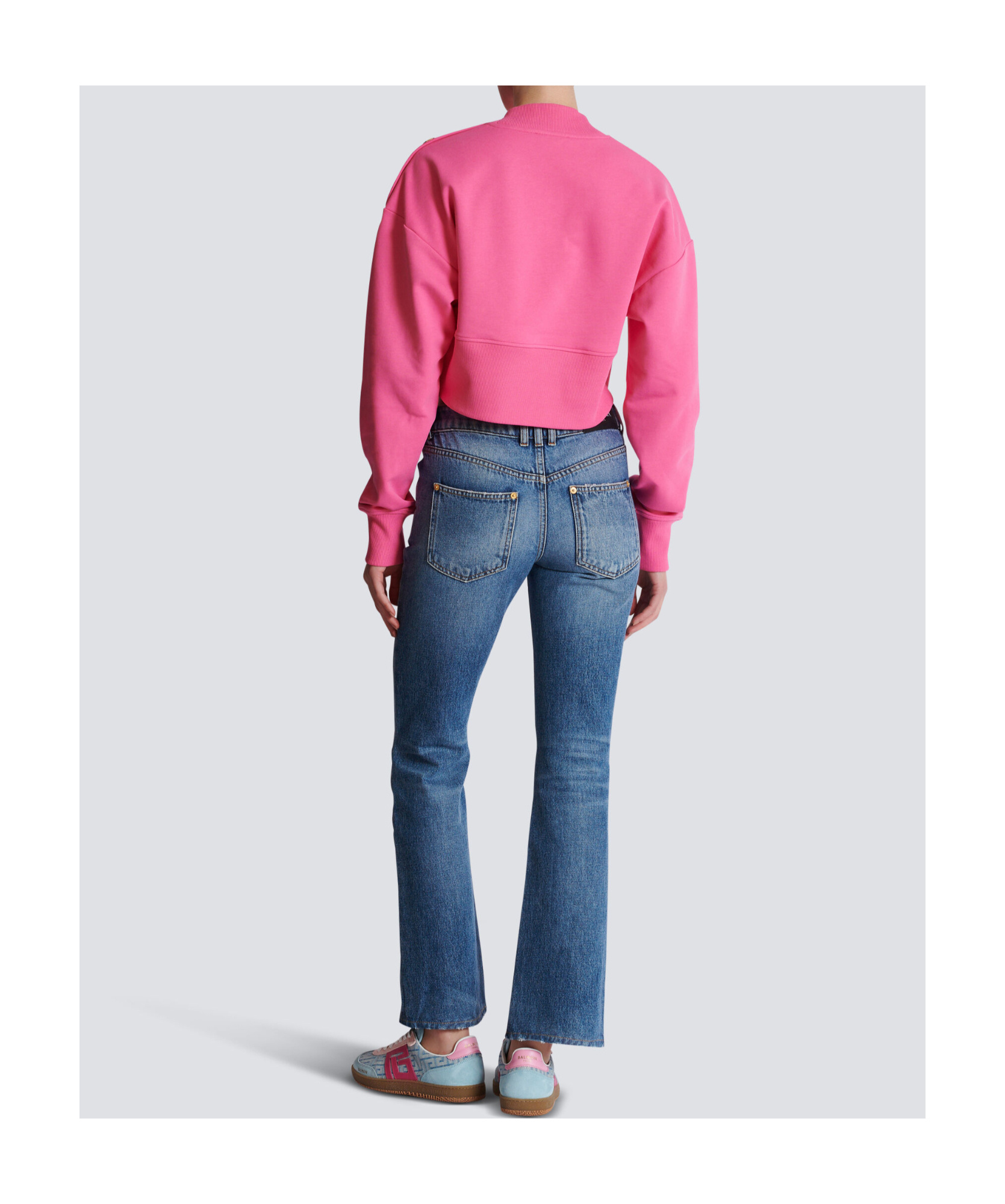 BALMAIN CROPPED SWEATSHIRT WITH BALMAIN PARIS PRINT
