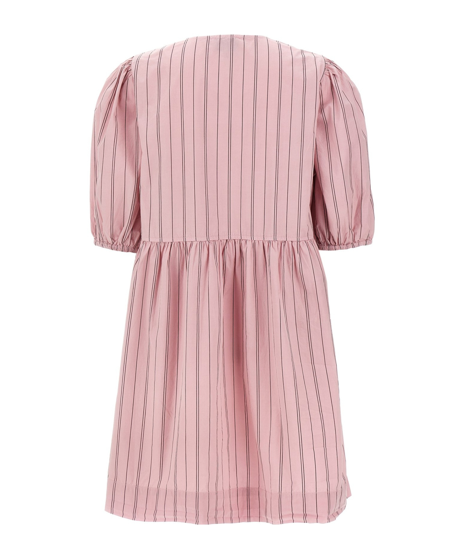 Ganni Striped Puff Sleeve Dress With Bow In Pink