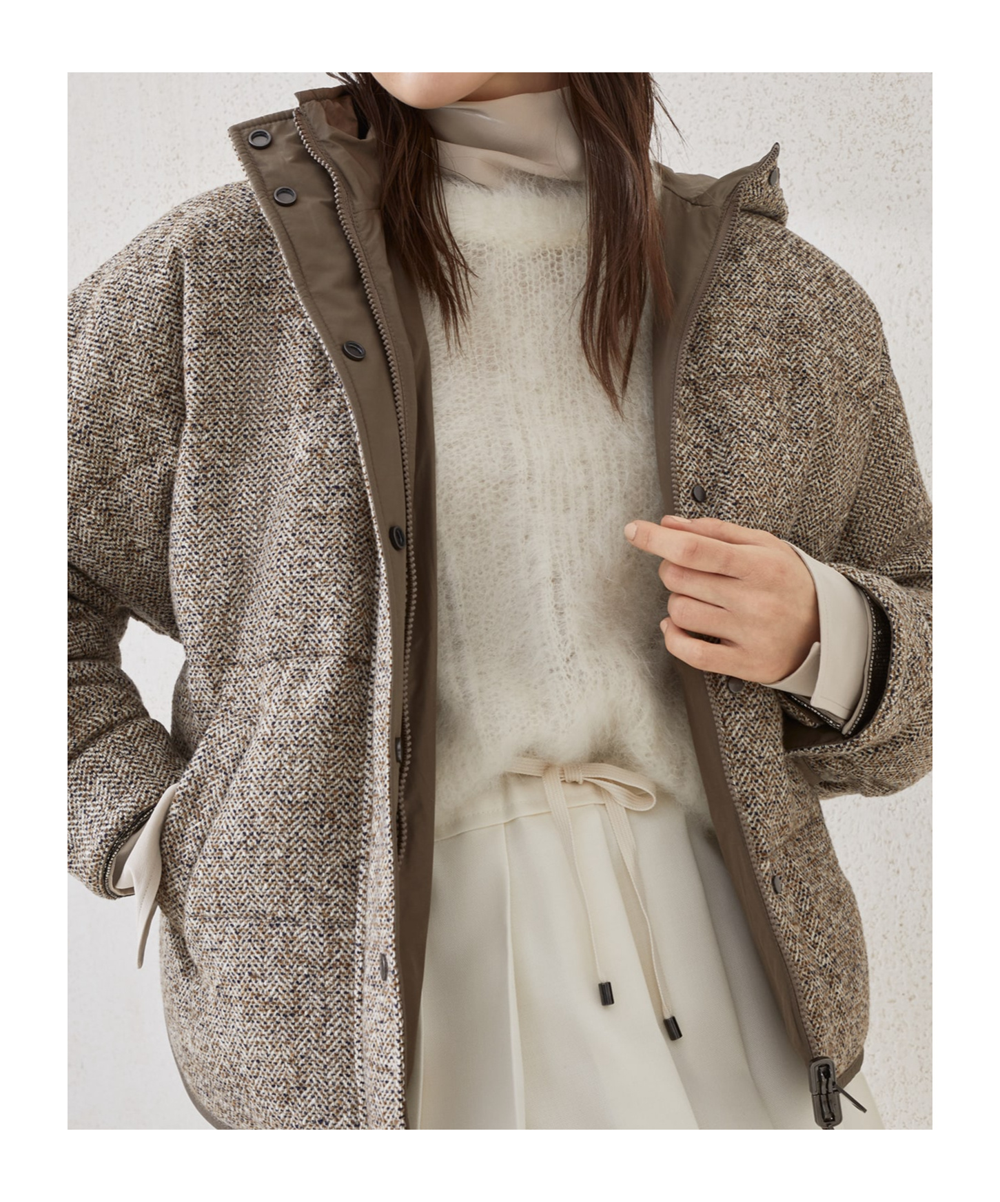 Brunello Cucinelli Women Reversible Wool And Silk Down Jacket In Brown