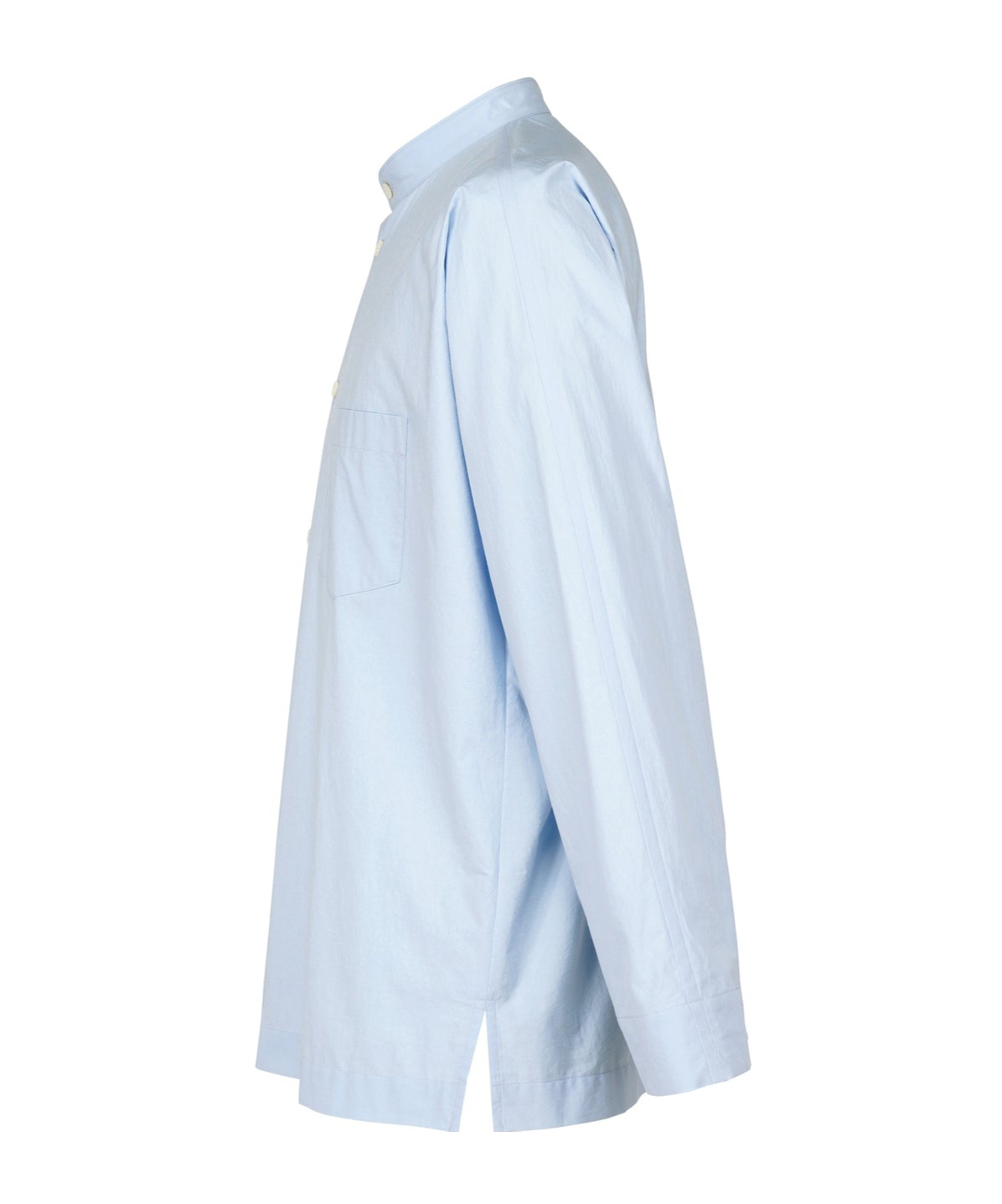 Issey Miyake Poplin Shirt With Chest Pocket And Mandarin Collar In Sky Blue