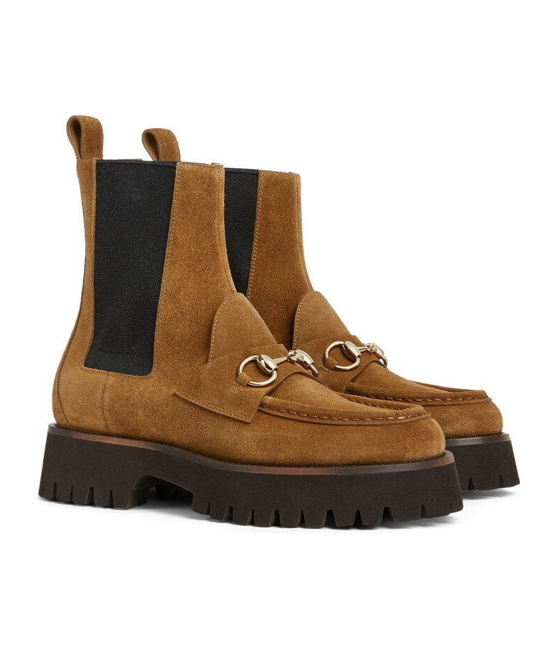 Gucci Horsebit Suede Chelsea Boots In Brown