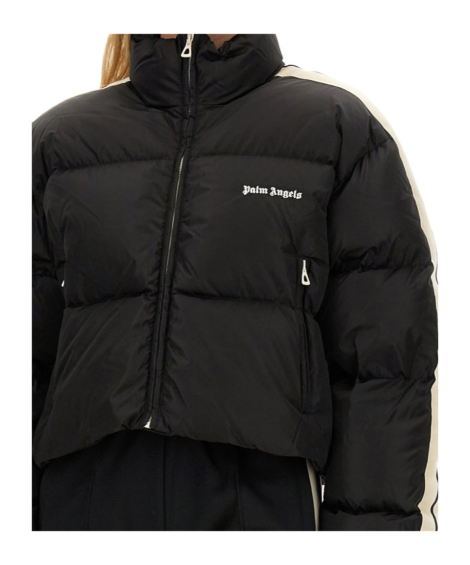 Shop Palm Angels Logo Embroidered Zip-up Jacket In Black
