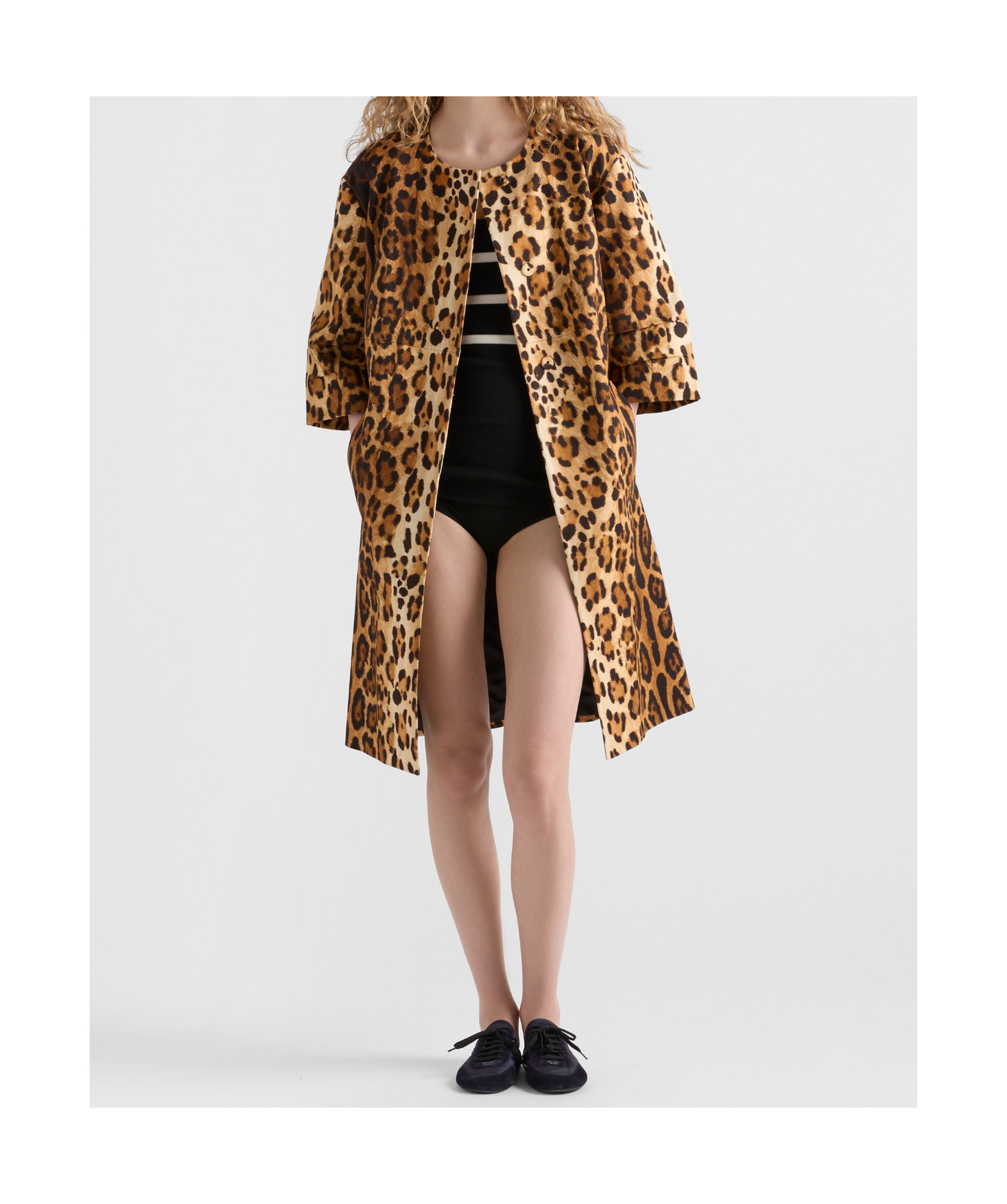 Prada Leopard Print Overcoat In Brown